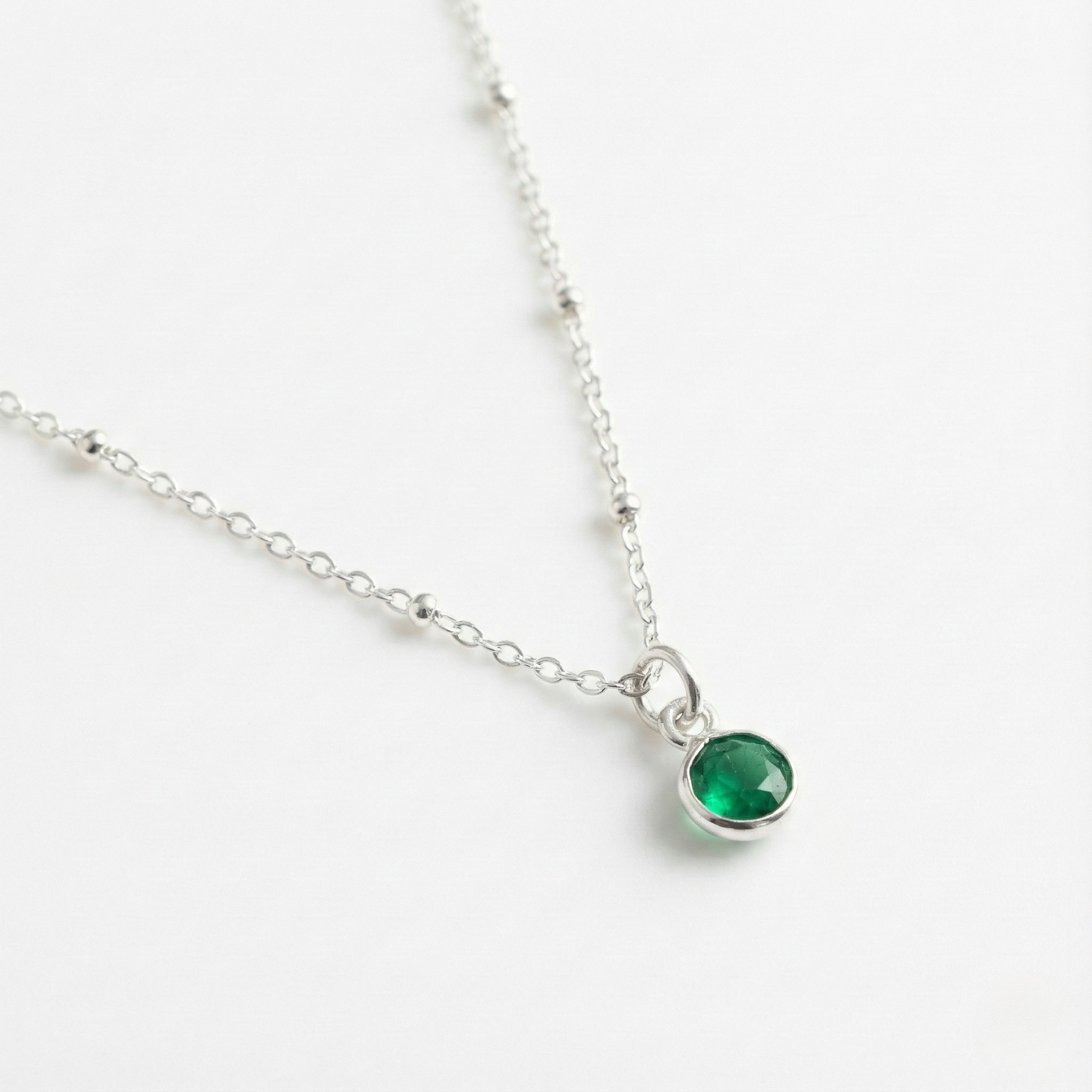 Emerald May Birthstone Necklace in Sterling Silver