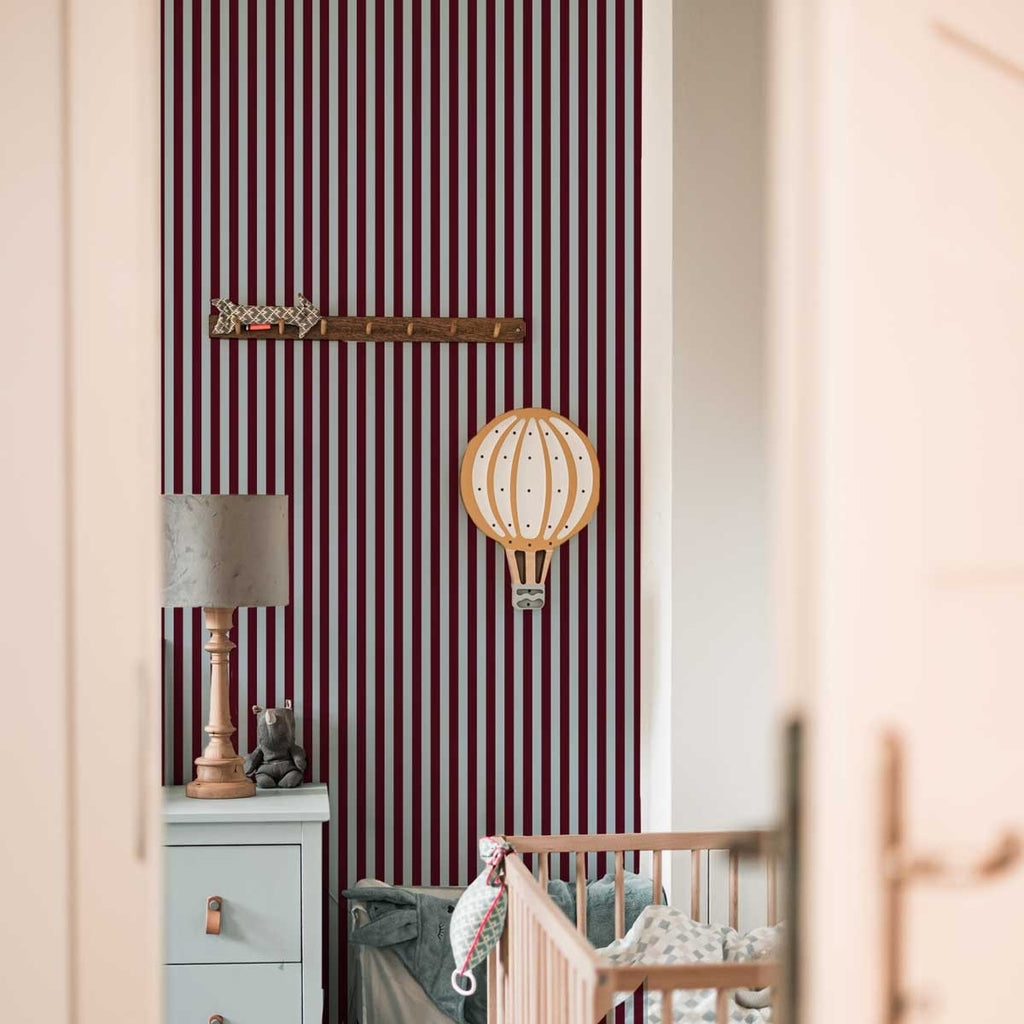 bold maya stripes wallpaper in enchanting brown and blue for a confident kids room makeover