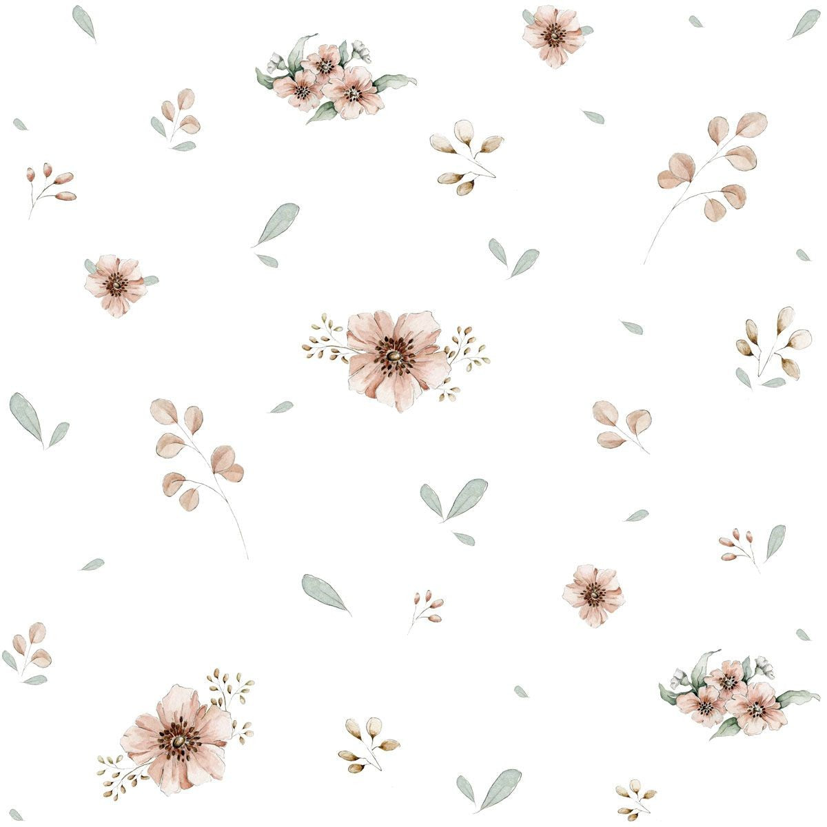 playful minimini floral wallpaper close-up with whimsical tiny flowers on a bright white background