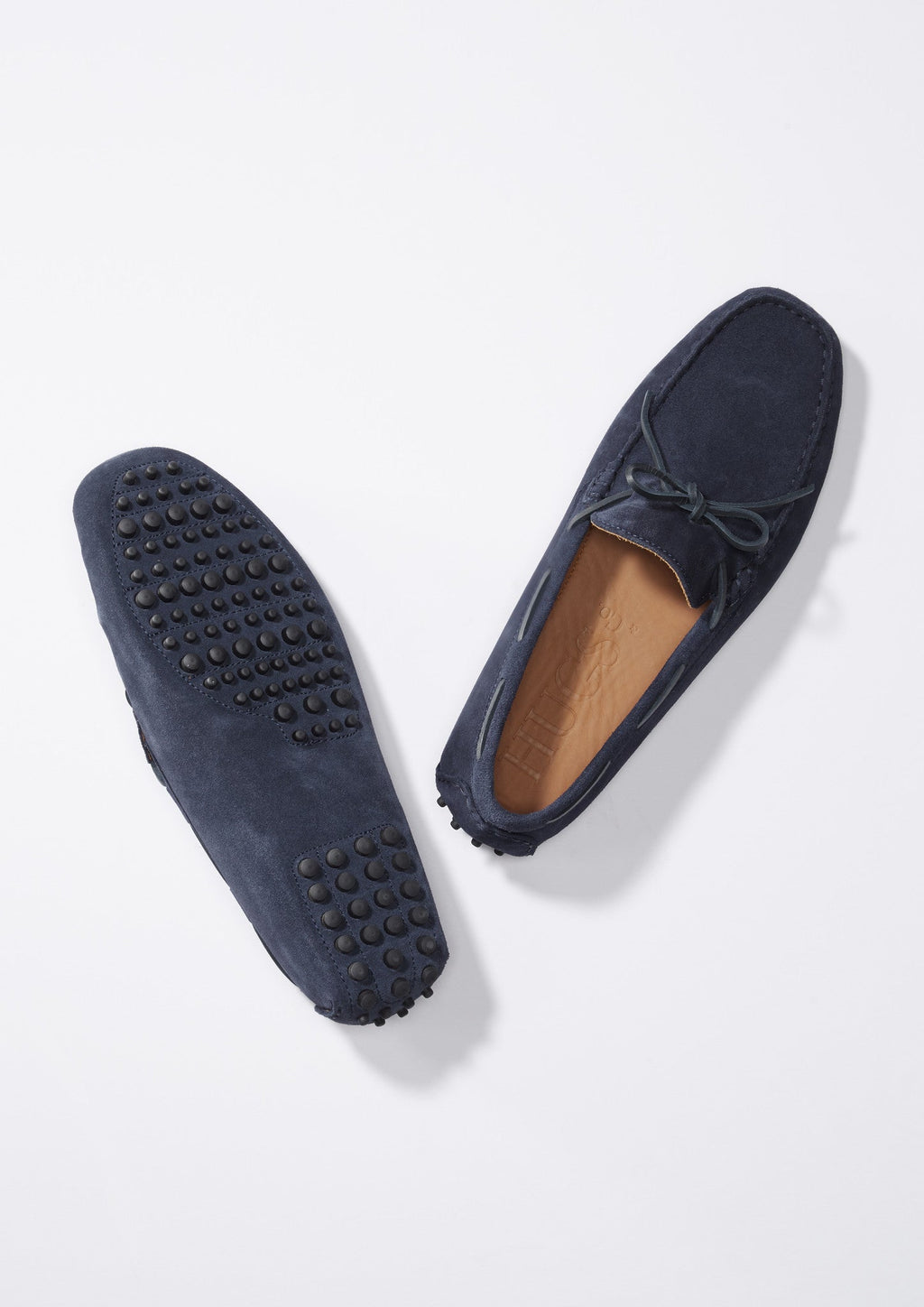 Navy Blue Suede Driving Loafers with Lacing