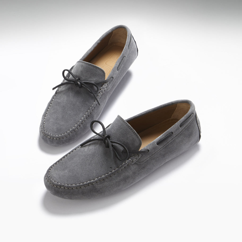 Slate Grey Suede Laced Driving Loafers