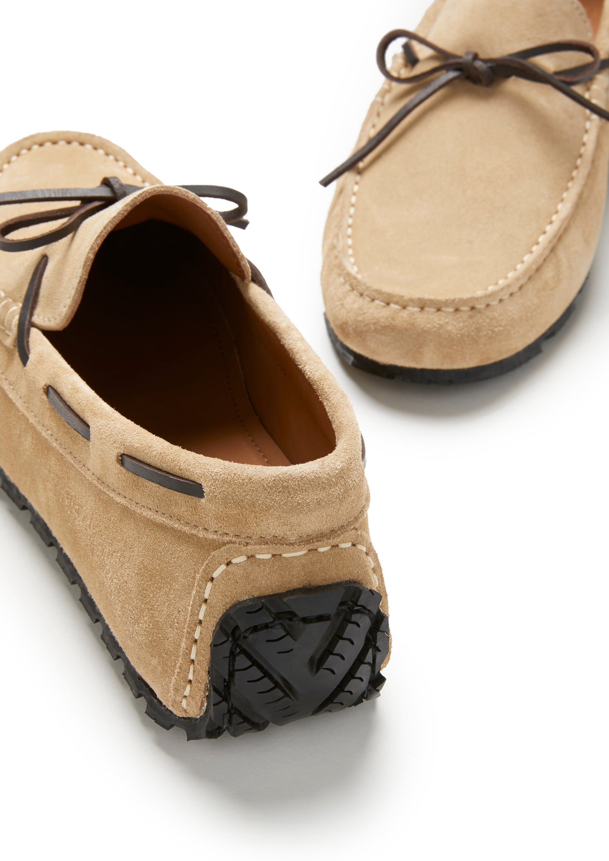 Taupe Suede Driving Loafers with Recycled Tyre Sole
