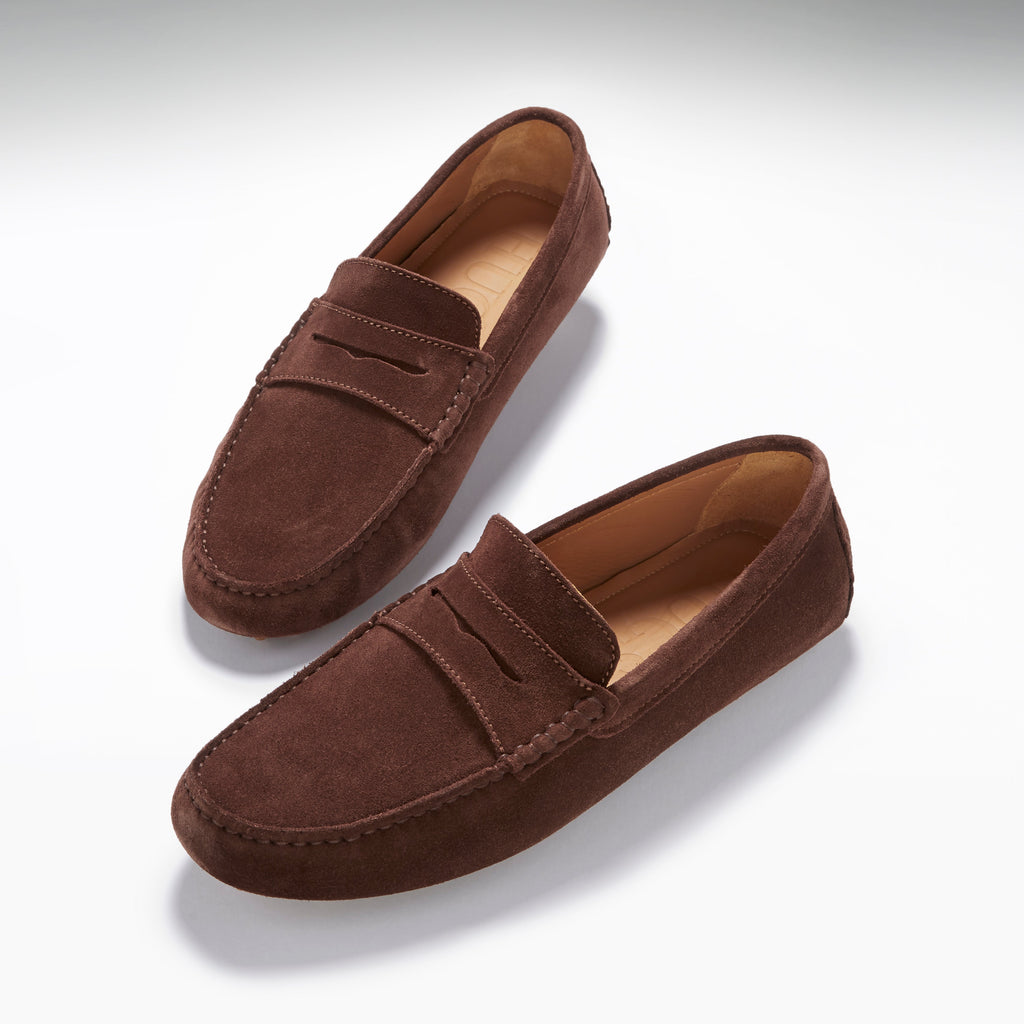 Brown Suede Penny Driving Loafers
