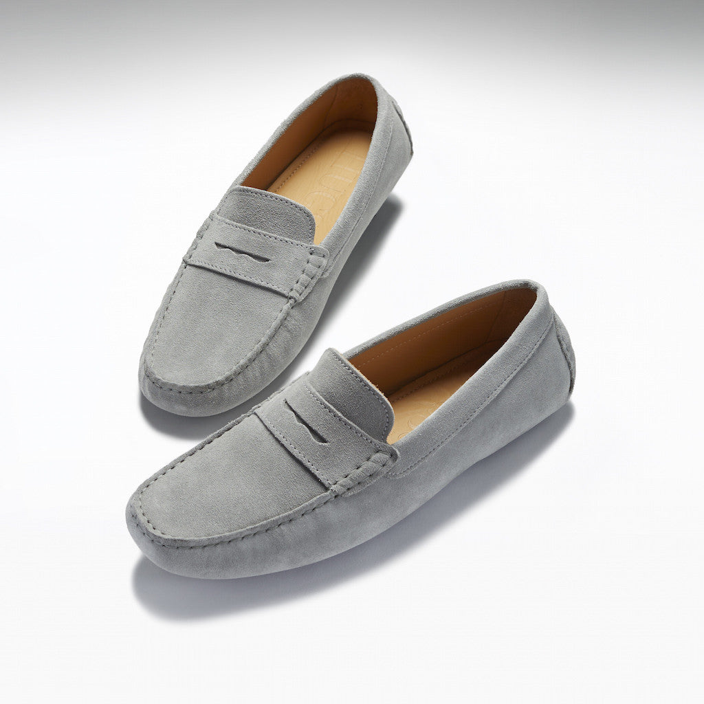 Penny Driving Loafers in Dove Grey Suede