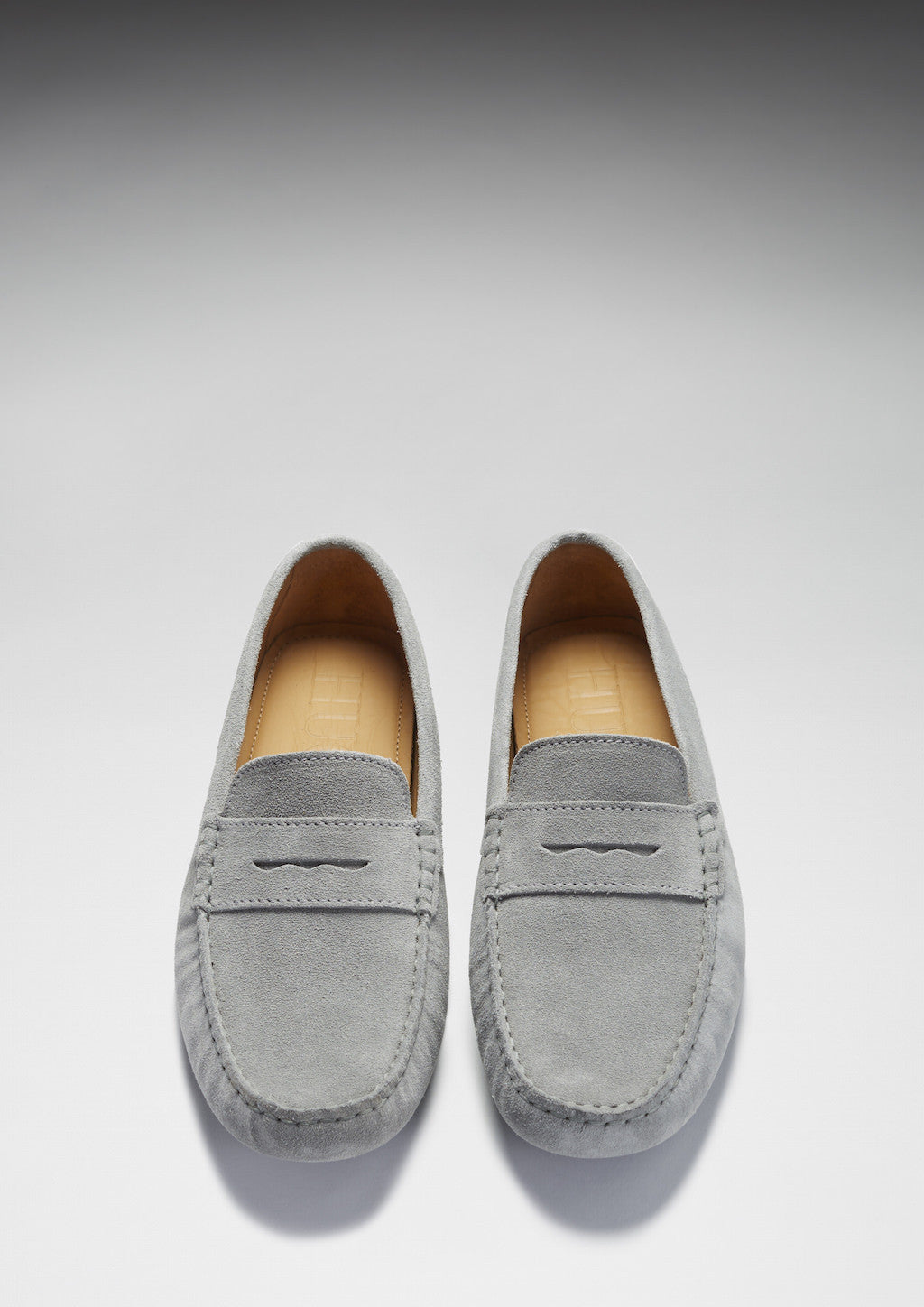 Penny Driving Loafers in Dove Grey Suede