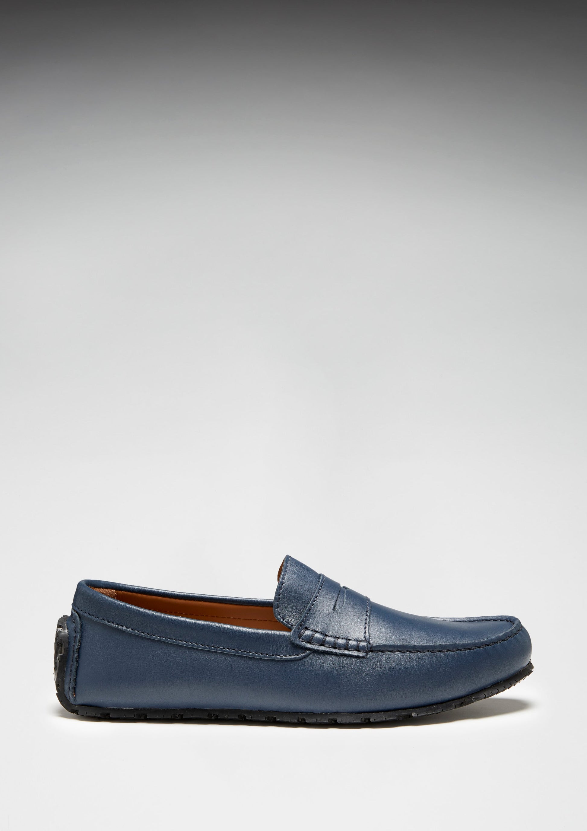 French Navy Leather Penny Driving Loafers