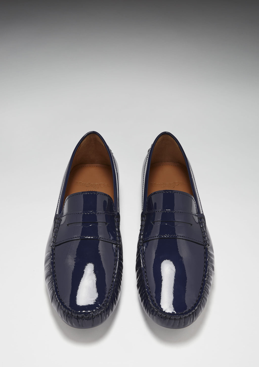 Navy Patent Leather Penny Loafers