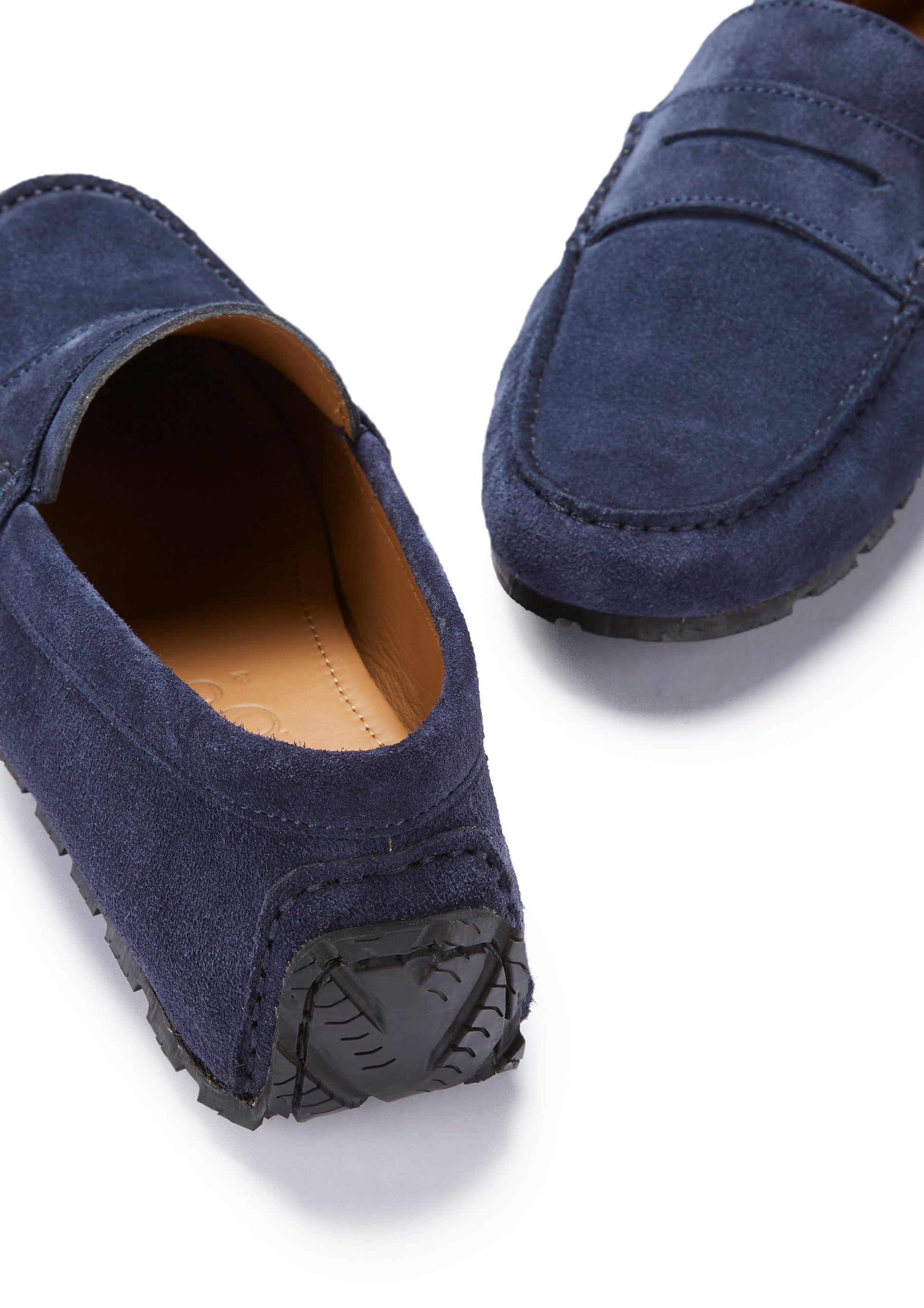 Navy Blue Suede Penny Driving Loafers