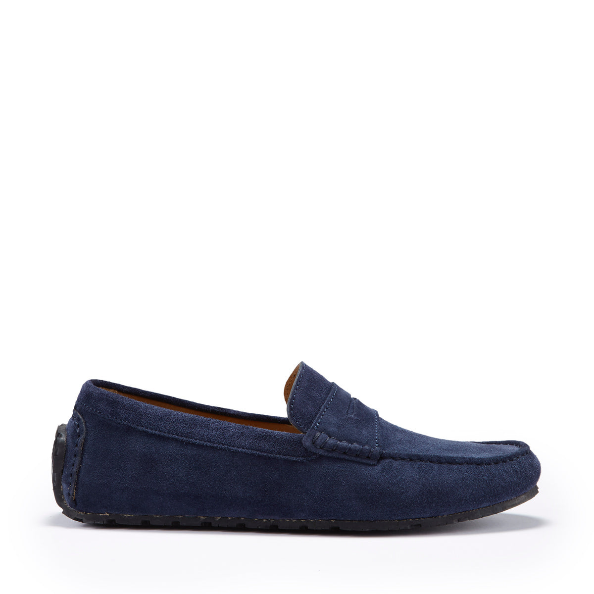 Navy Blue Suede Penny Driving Loafers