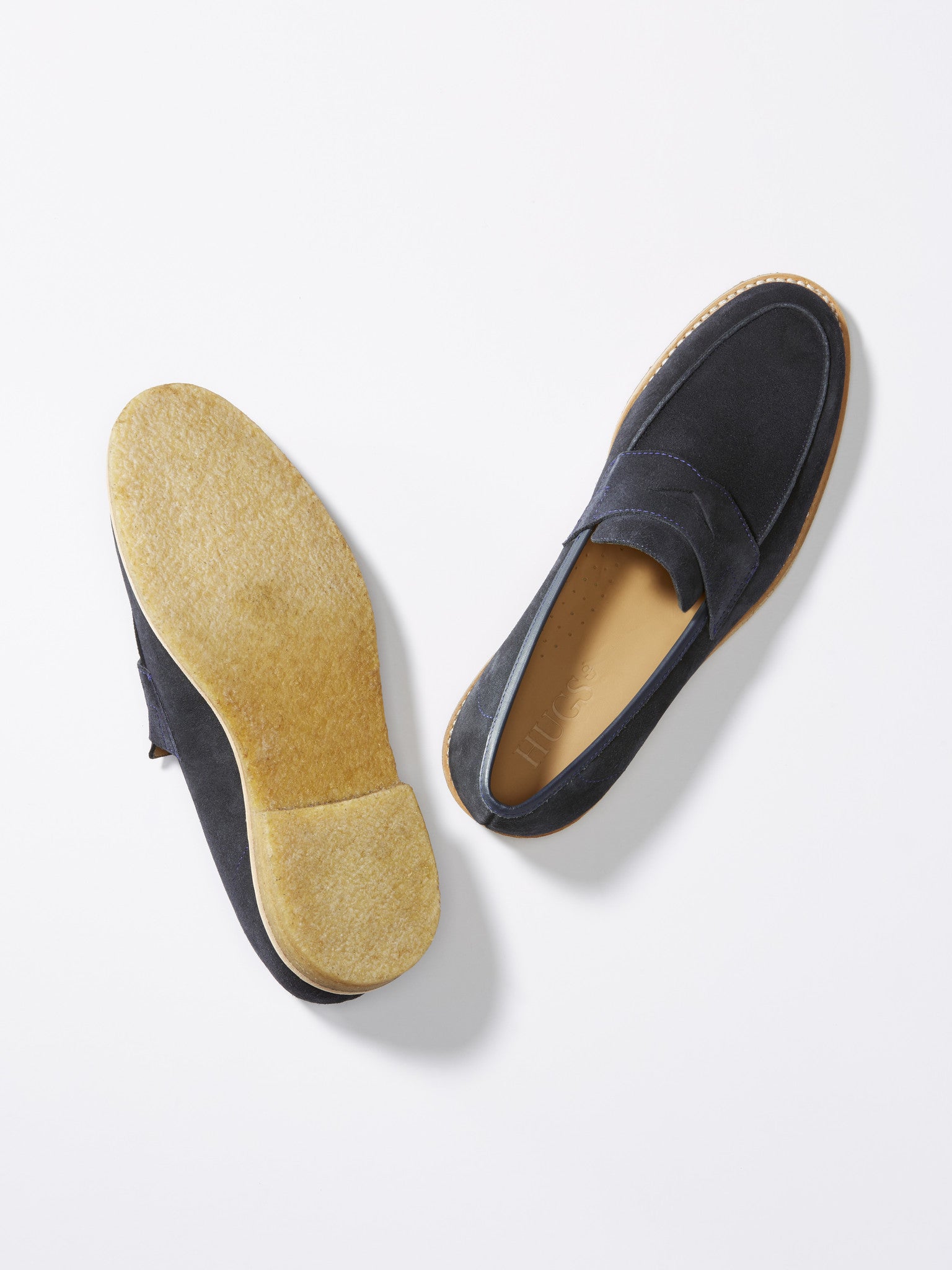 Blue Suede Loafers with Crepe Rubber Sole