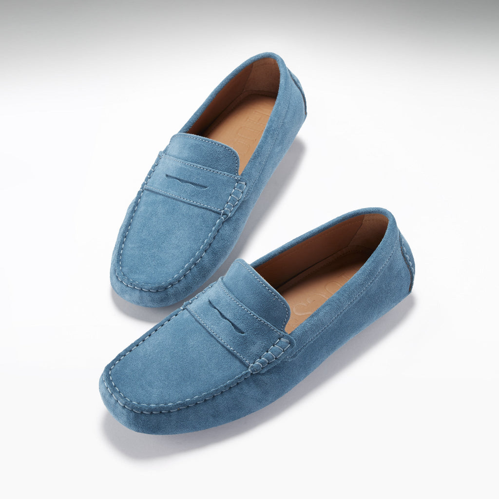Penny Driving Loafers in Petrol Blue Suede