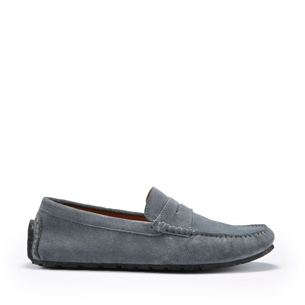 Slate Grey Suede Penny Driving Loafers