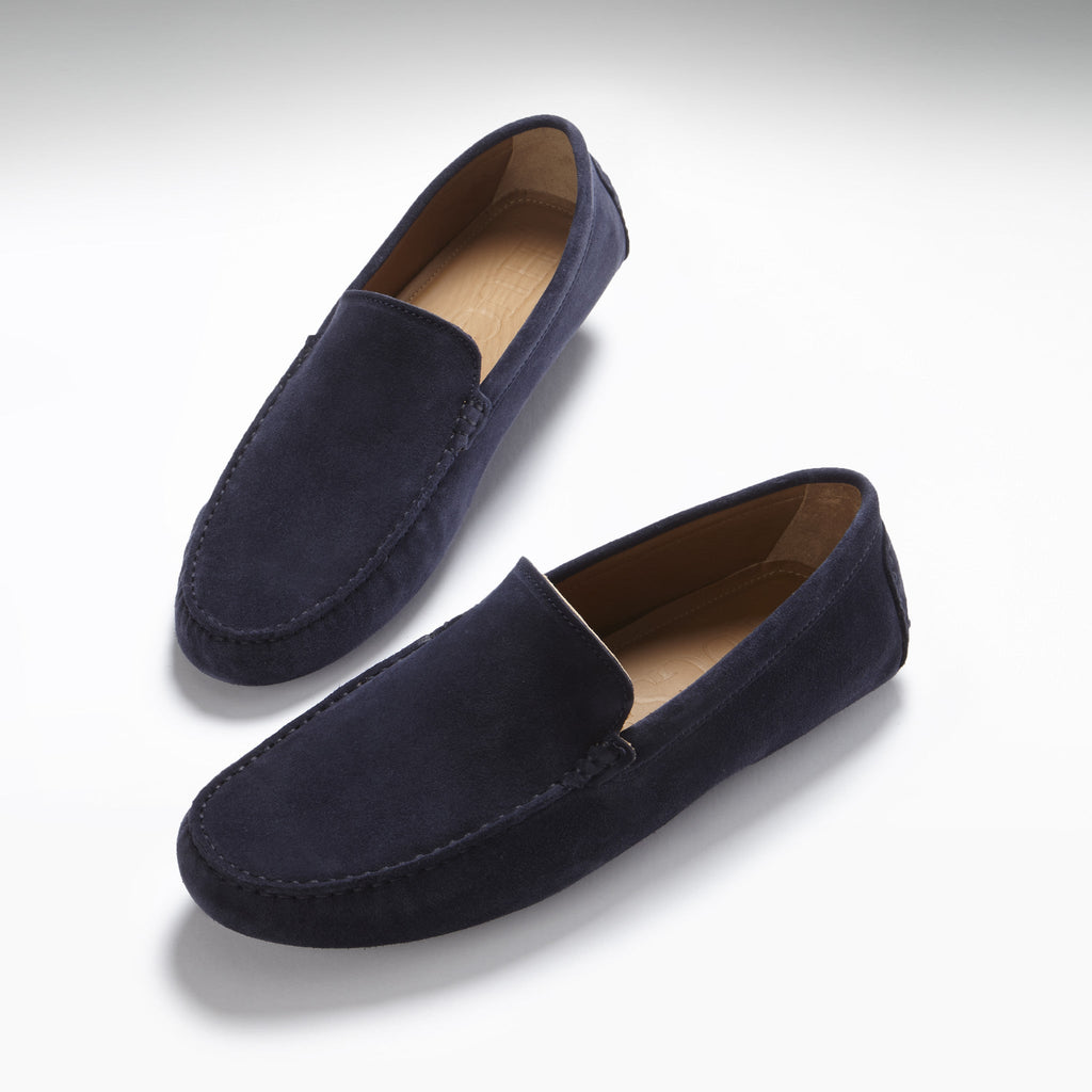 Navy Blue Suede Driving Loafers