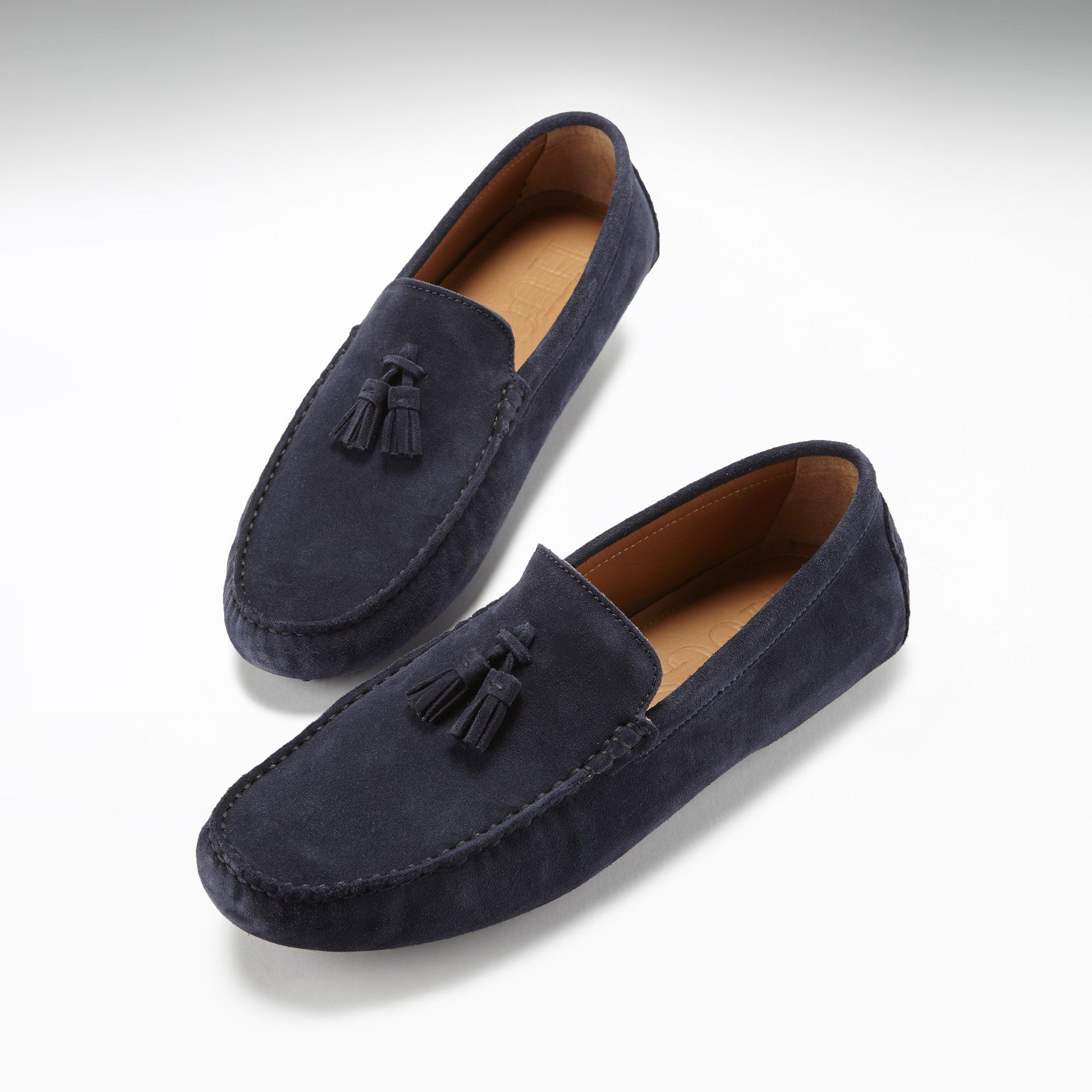 Navy Blue Suede Tasselled Driving Loafers