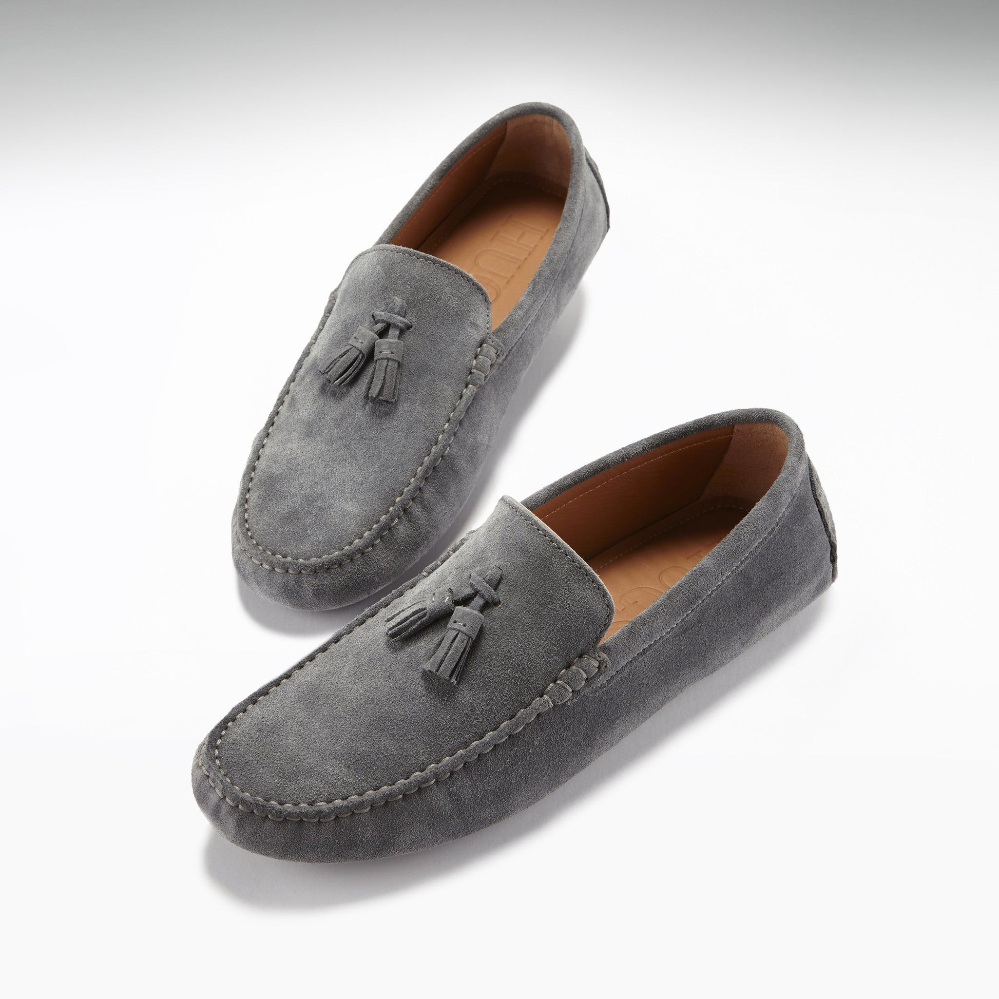 Slate Grey Suede Driving Loafers with Tassel