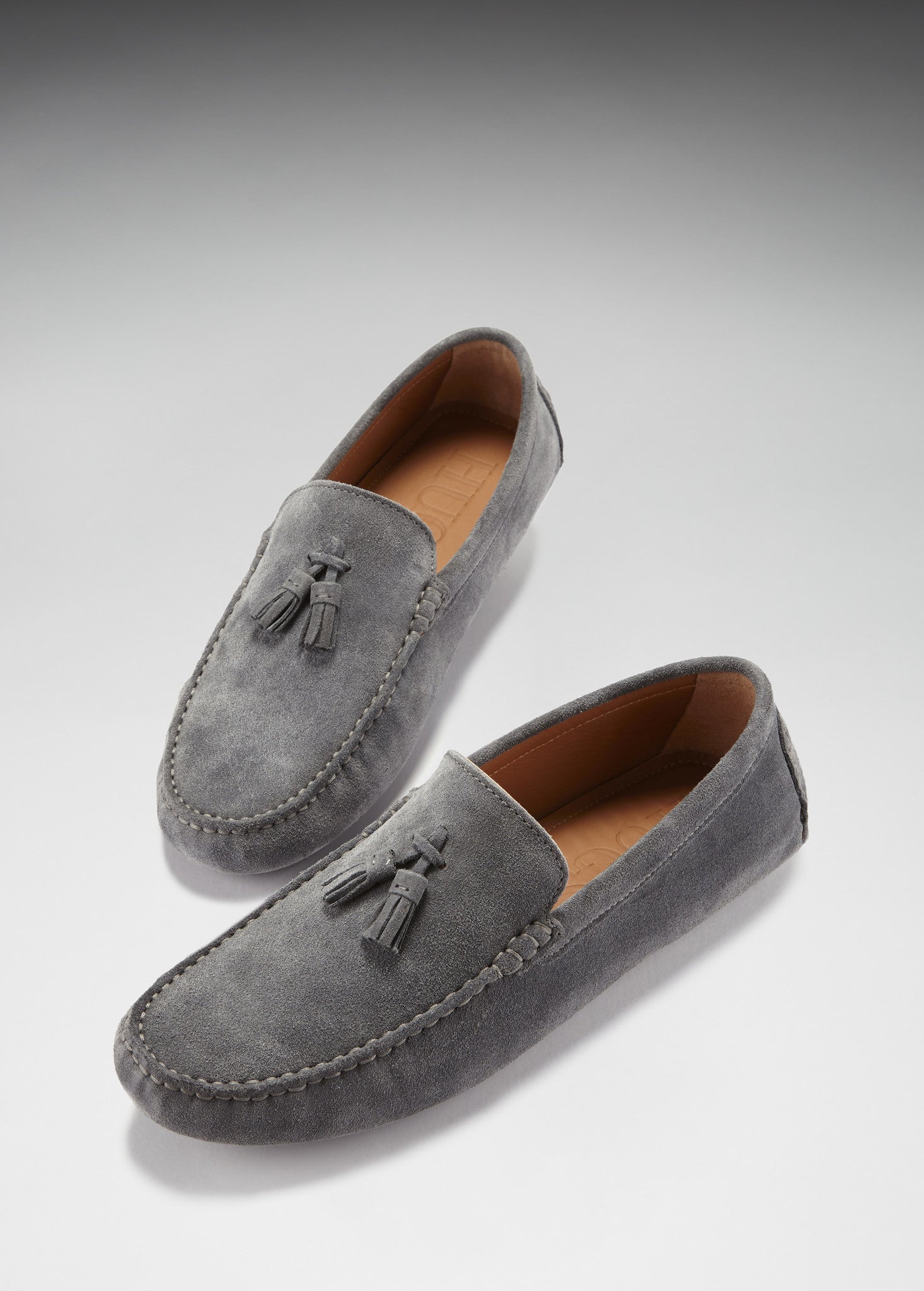 Slate Grey Suede Driving Loafers with Tassel