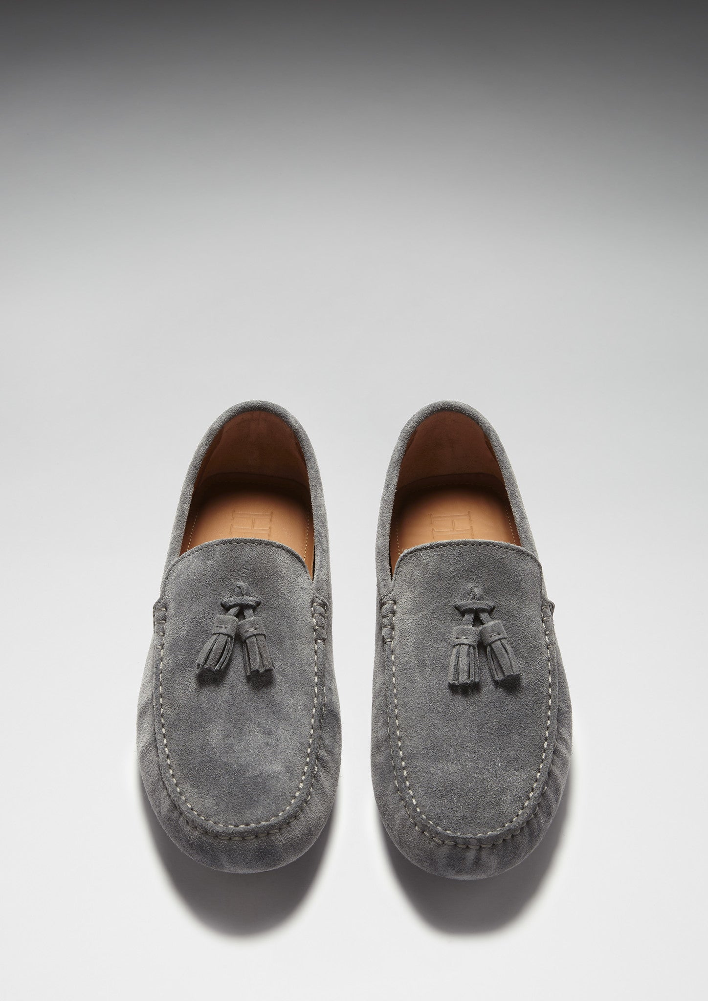 Slate Grey Suede Driving Loafers with Tassel