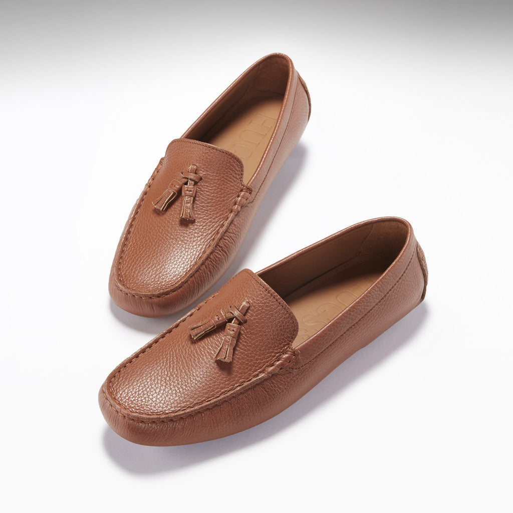 Tan Grain Leather Tasselled Driving Loafers