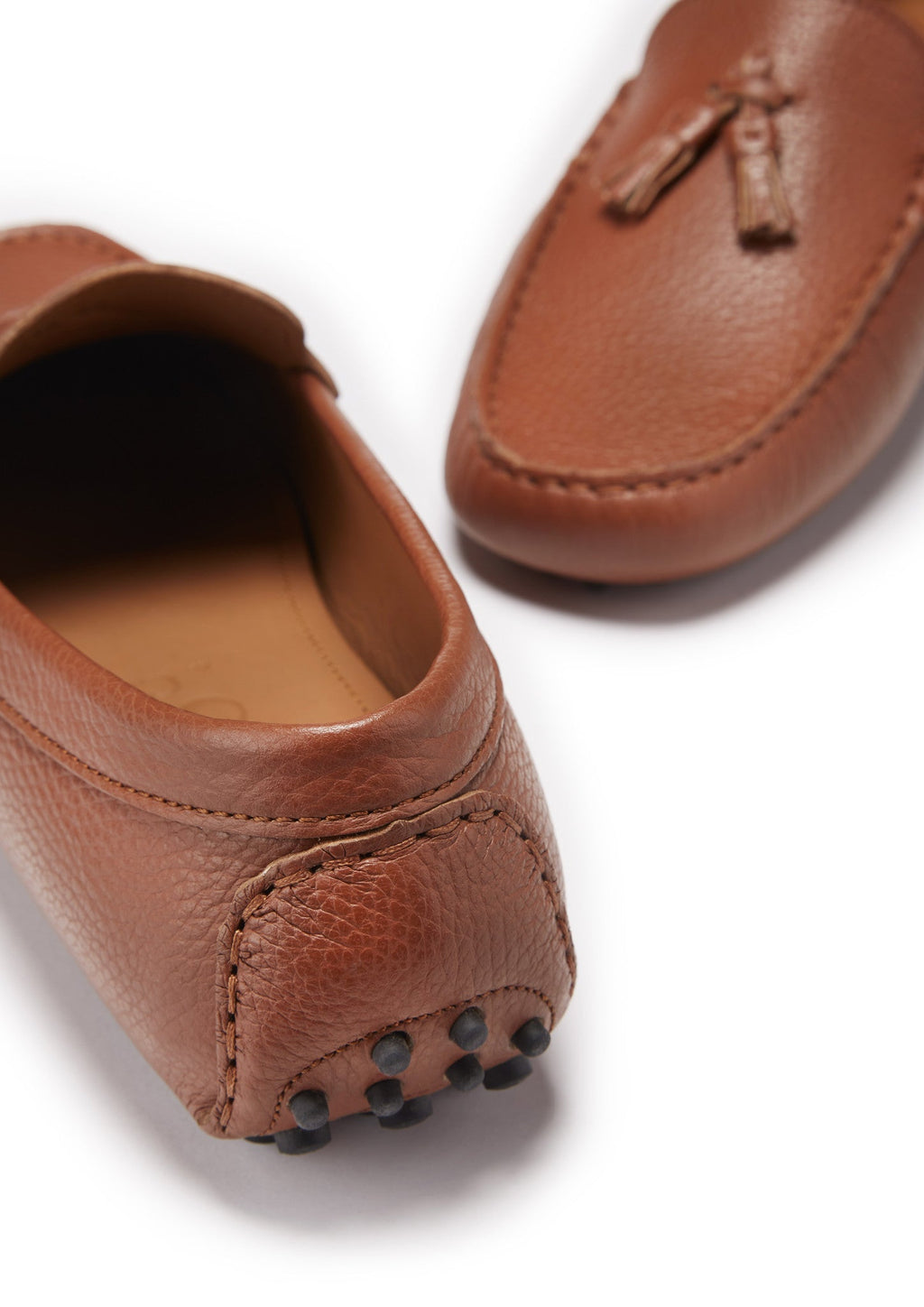 Tan Grain Leather Tasselled Driving Loafers