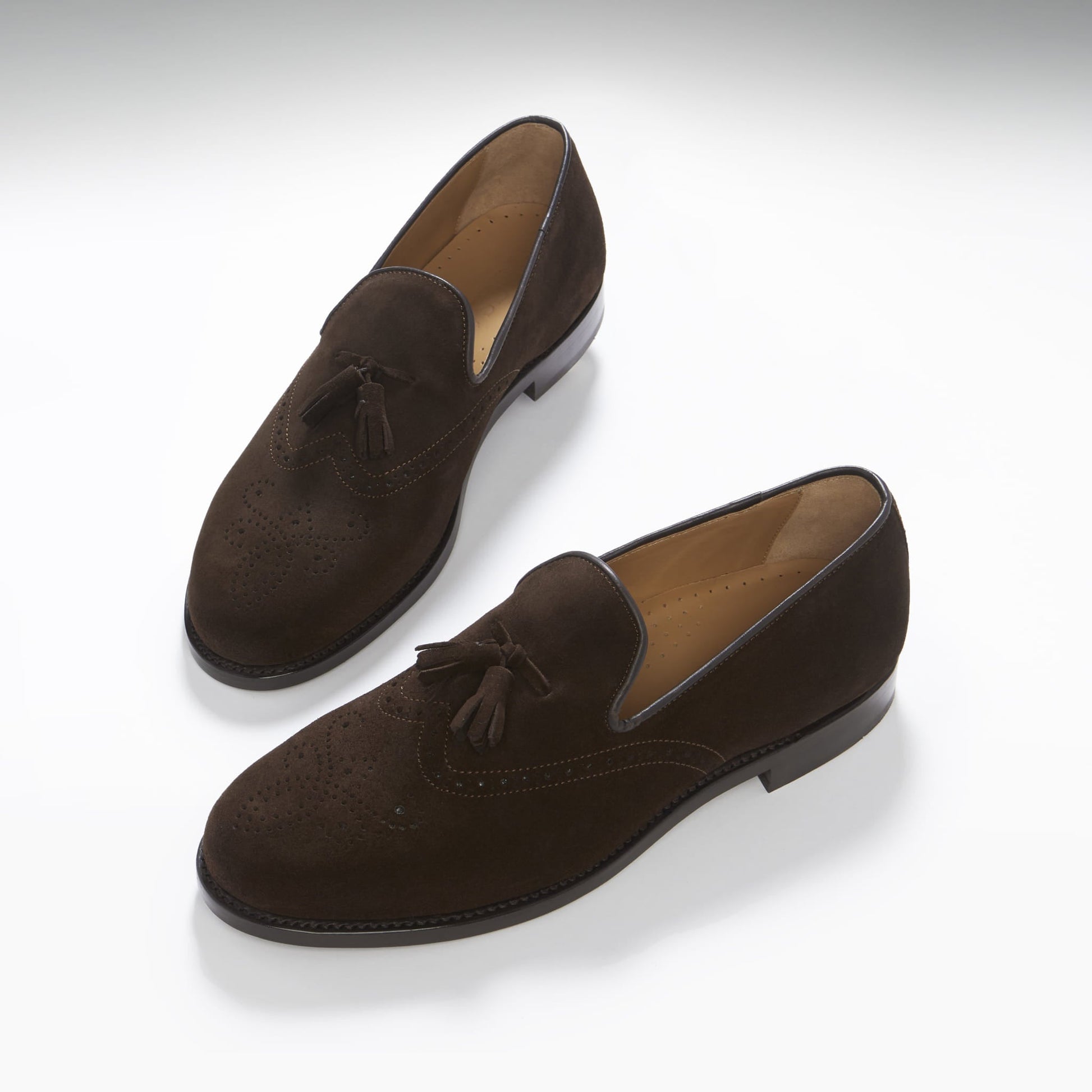 Brown Suede Tasselled Brogues with Welted Leather Sole
