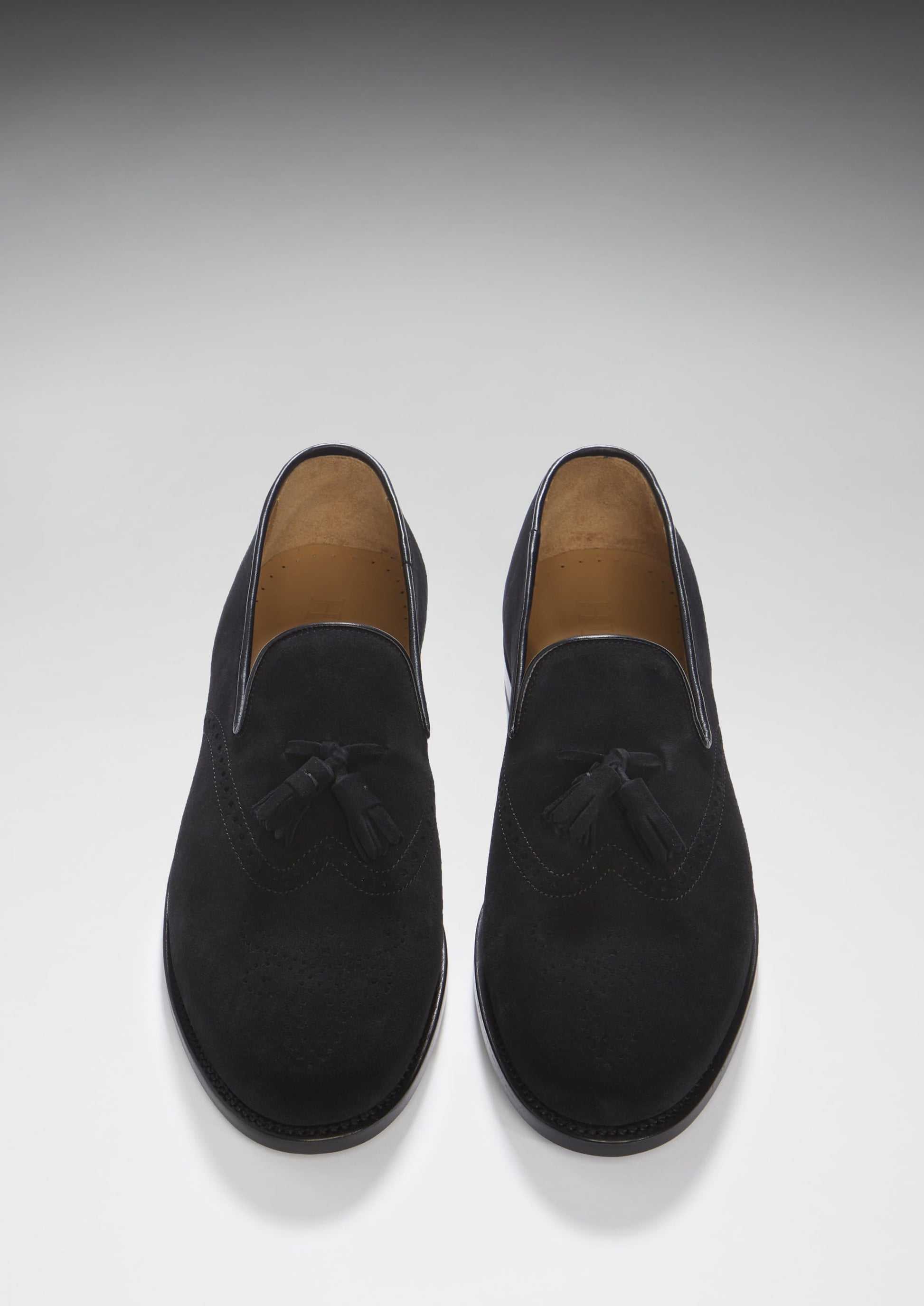 Black Suede Tasselled Brogues with Welted Leather Sole