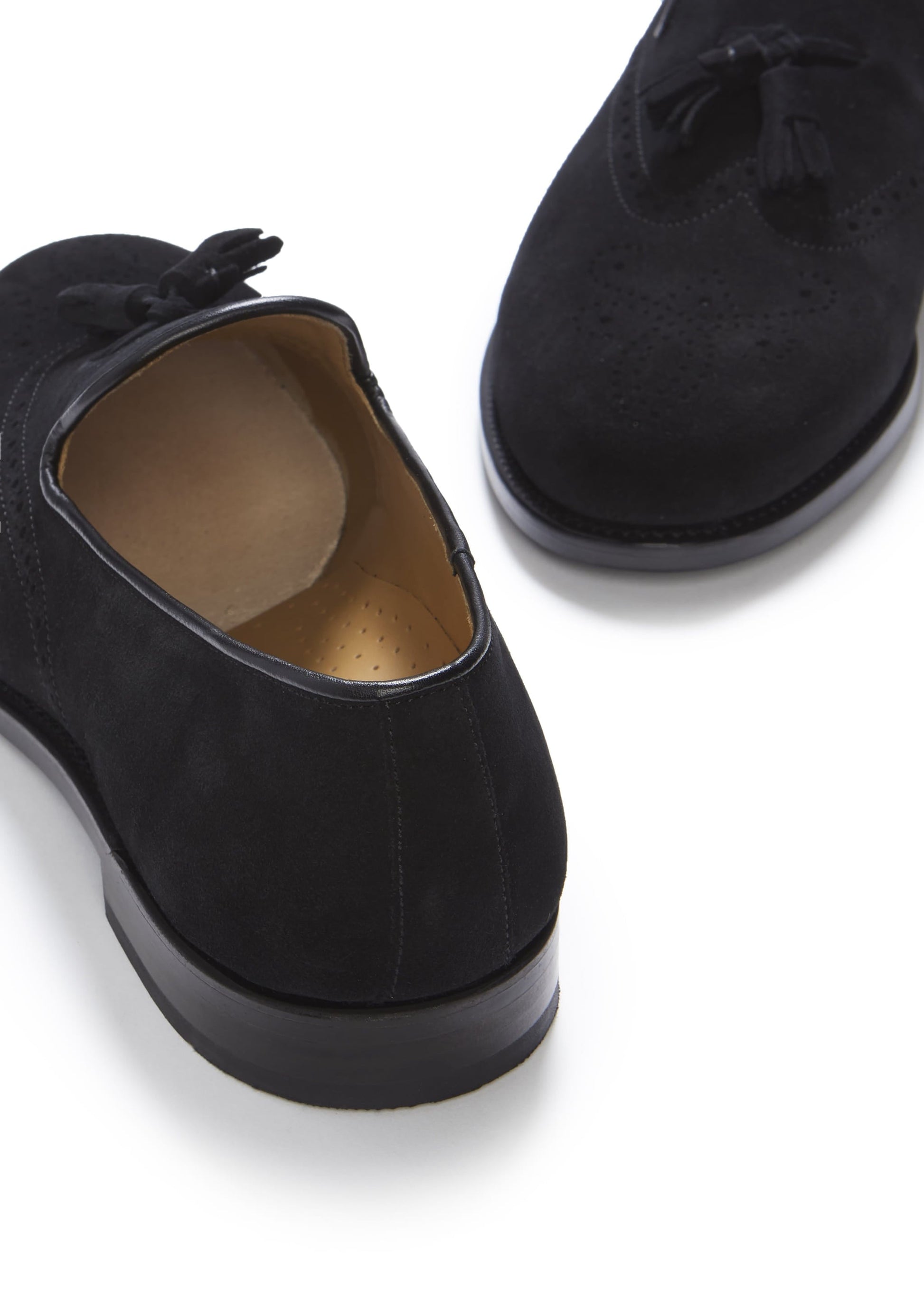 Black Suede Tasselled Brogues with Welted Leather Sole
