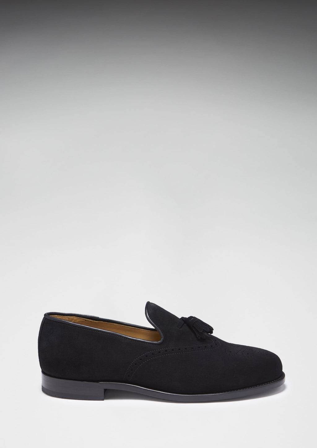 Black Suede Tasselled Brogues with Welted Leather Sole