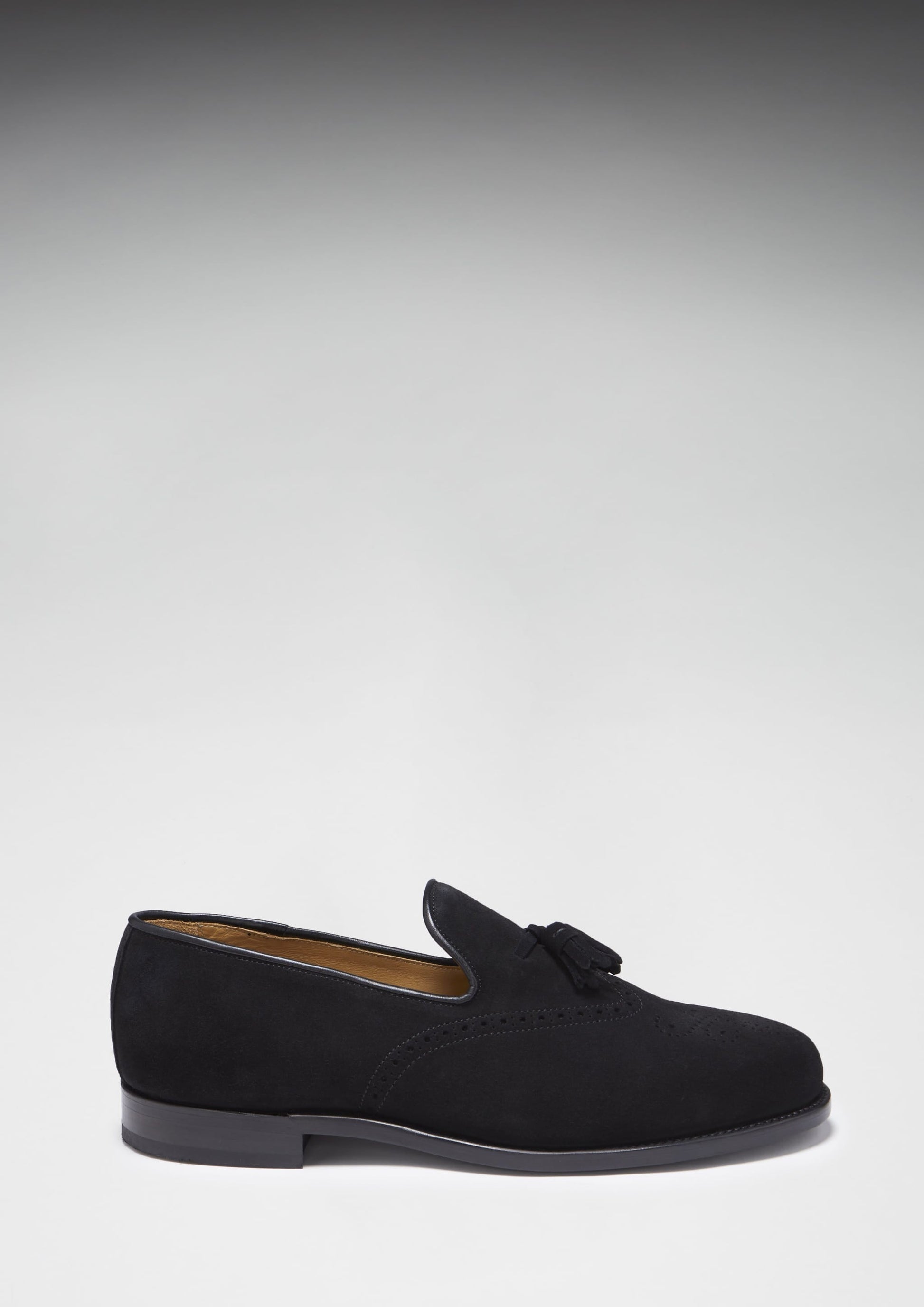 Black Suede Tasselled Brogues with Welted Leather Sole