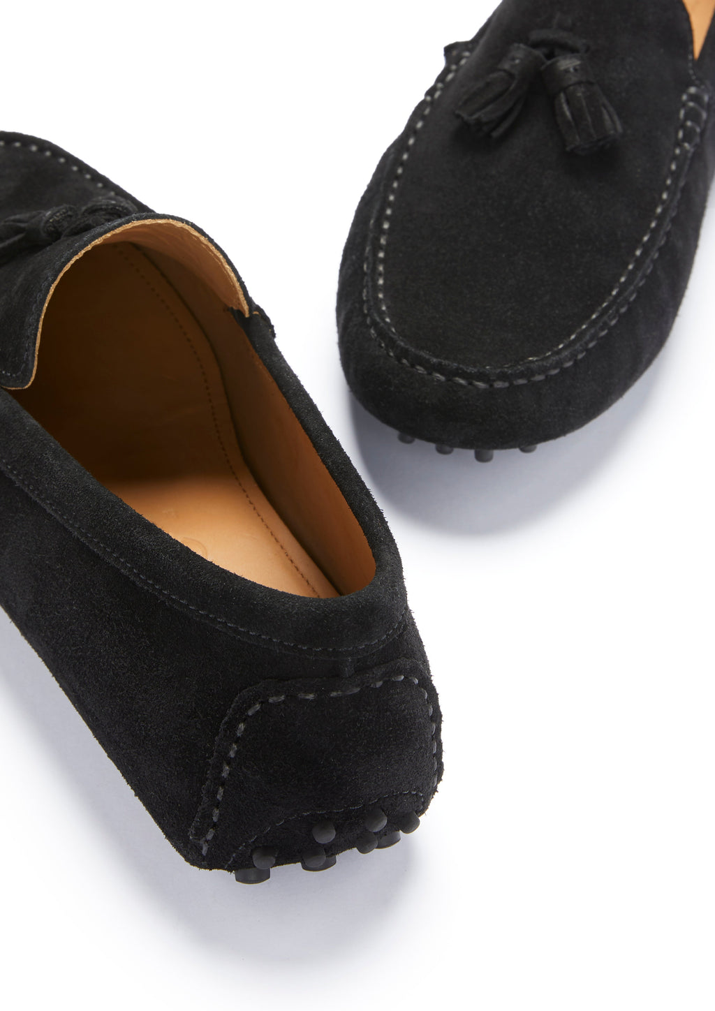 Black Suede Tasselled Driving Loafers