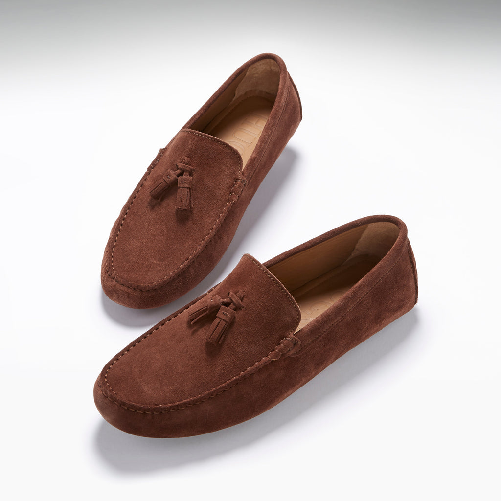 Mahogany Brown Suede Tasselled Driving Loafers