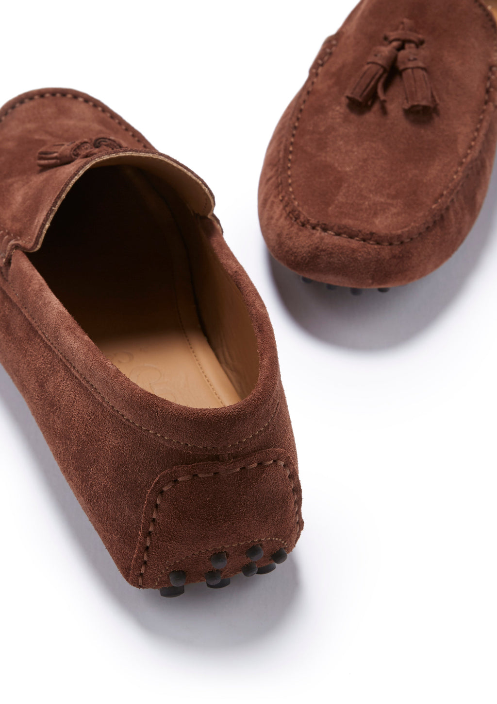 Mahogany Brown Suede Tasselled Driving Loafers