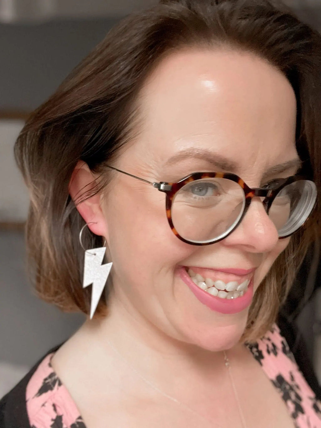 Metallic Silver Cork Lightning Bolt Hoop Earrings