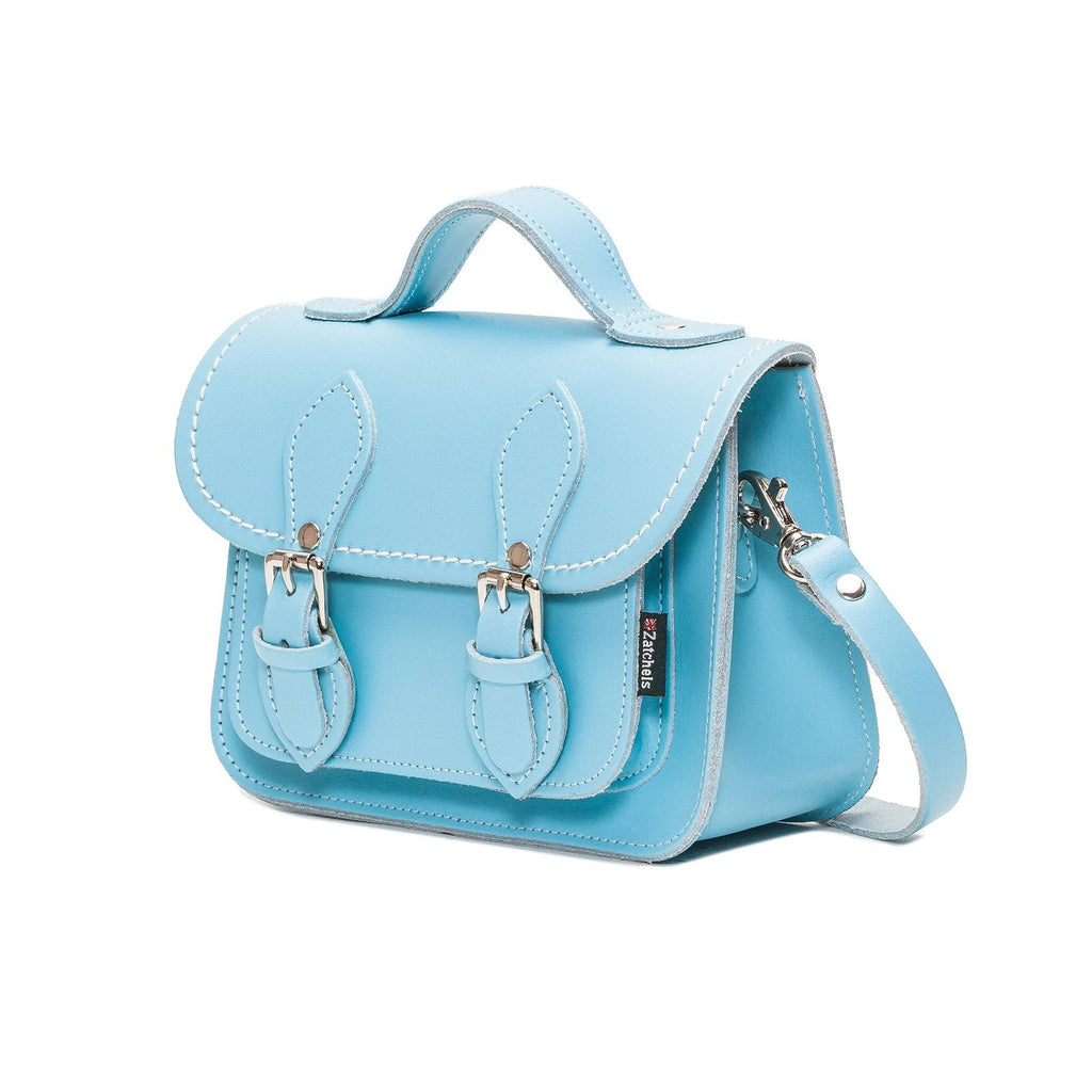 Handmade Leather Micro Satchel in Pastel Baby Blue