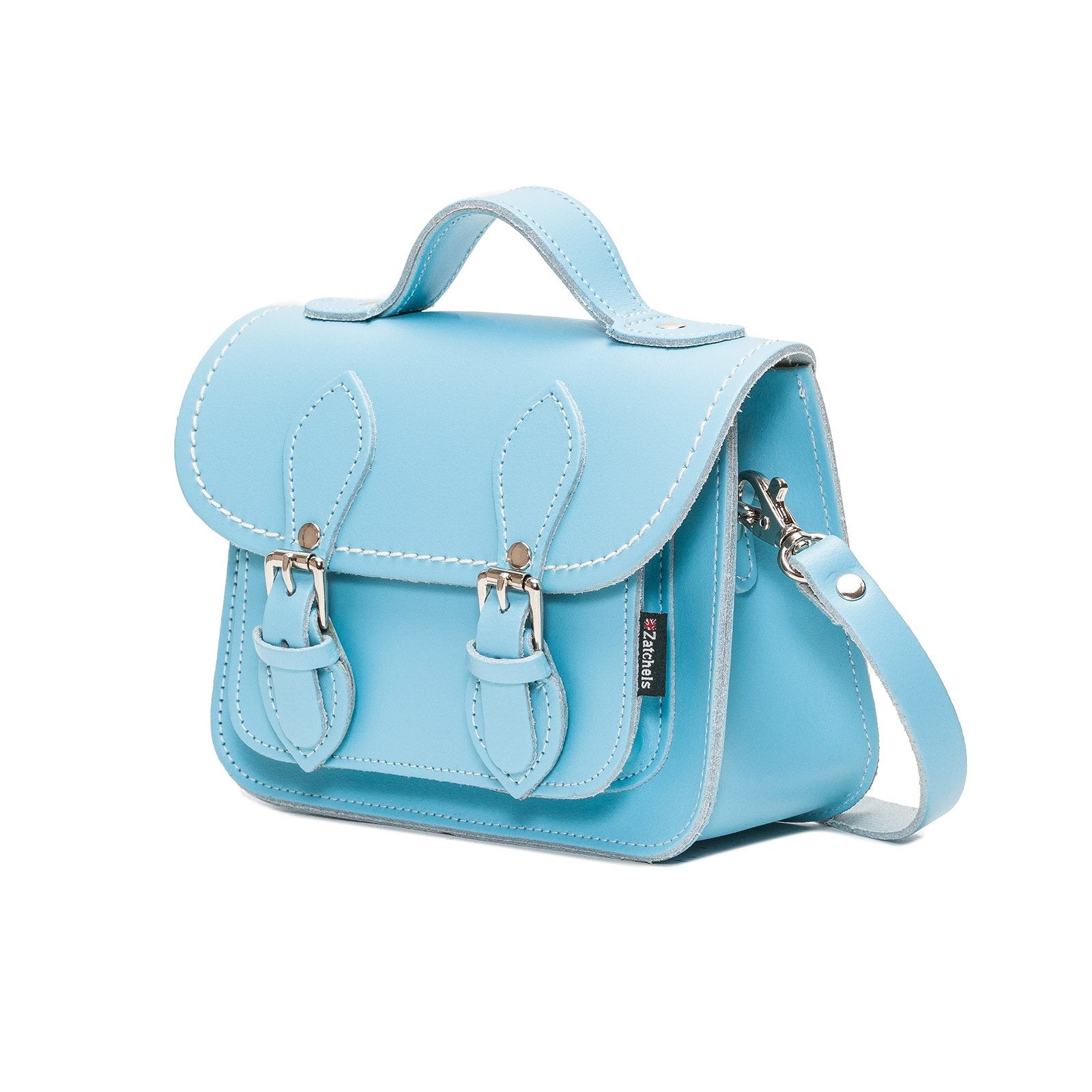 Handmade Leather Micro Satchel in Pastel Baby Blue