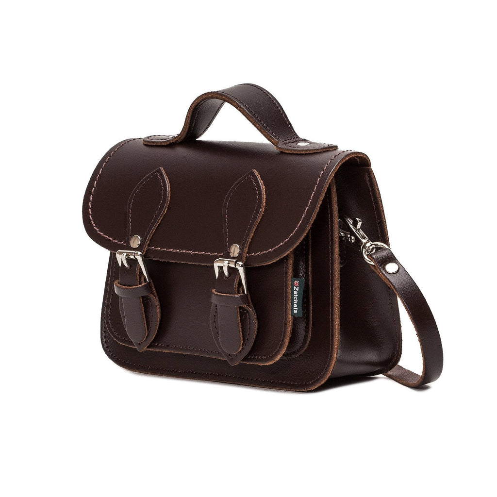 Handmade Leather Micro Satchel in Dark Brown