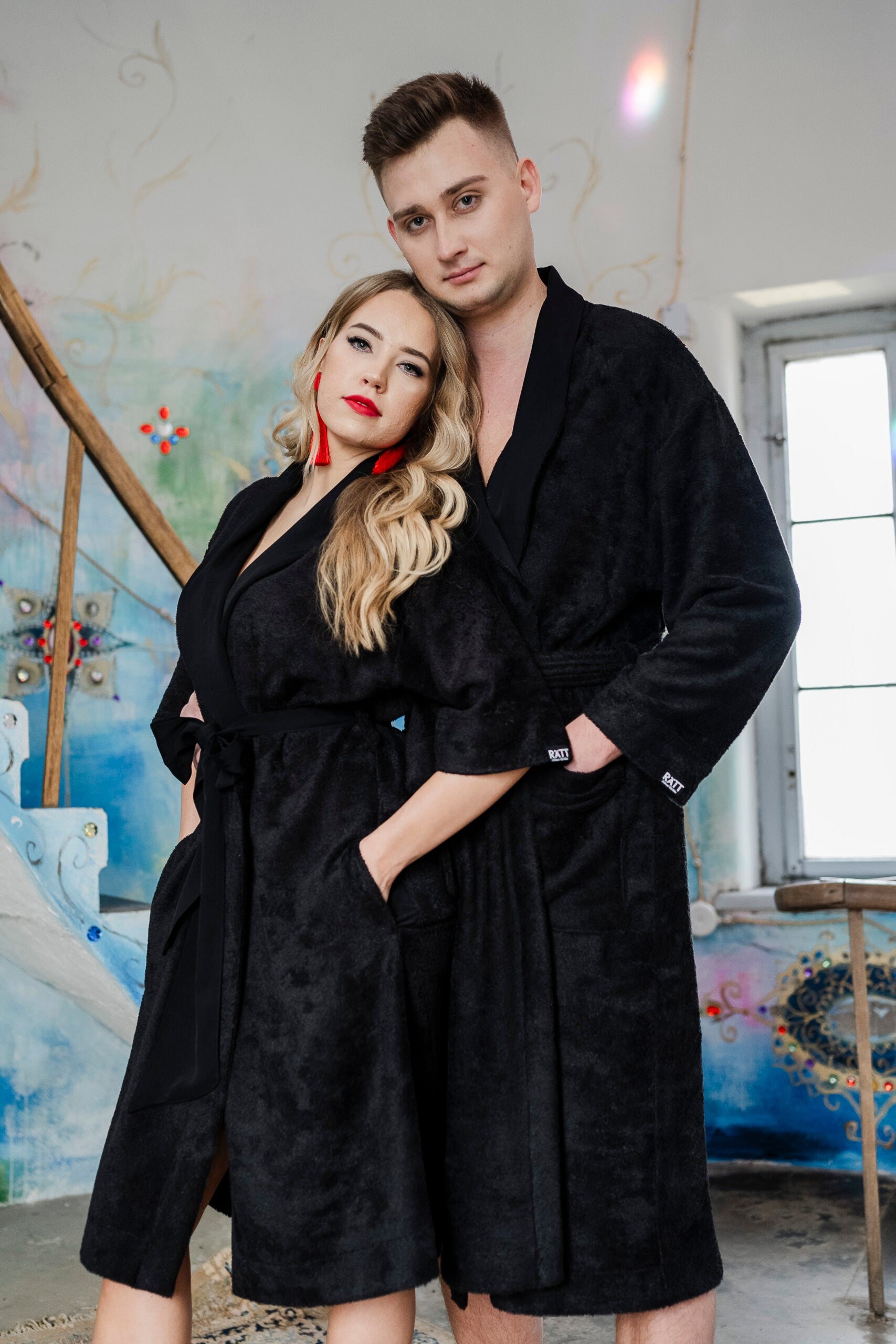 Mid-Length Bamboo Terry Robe for Women - Black