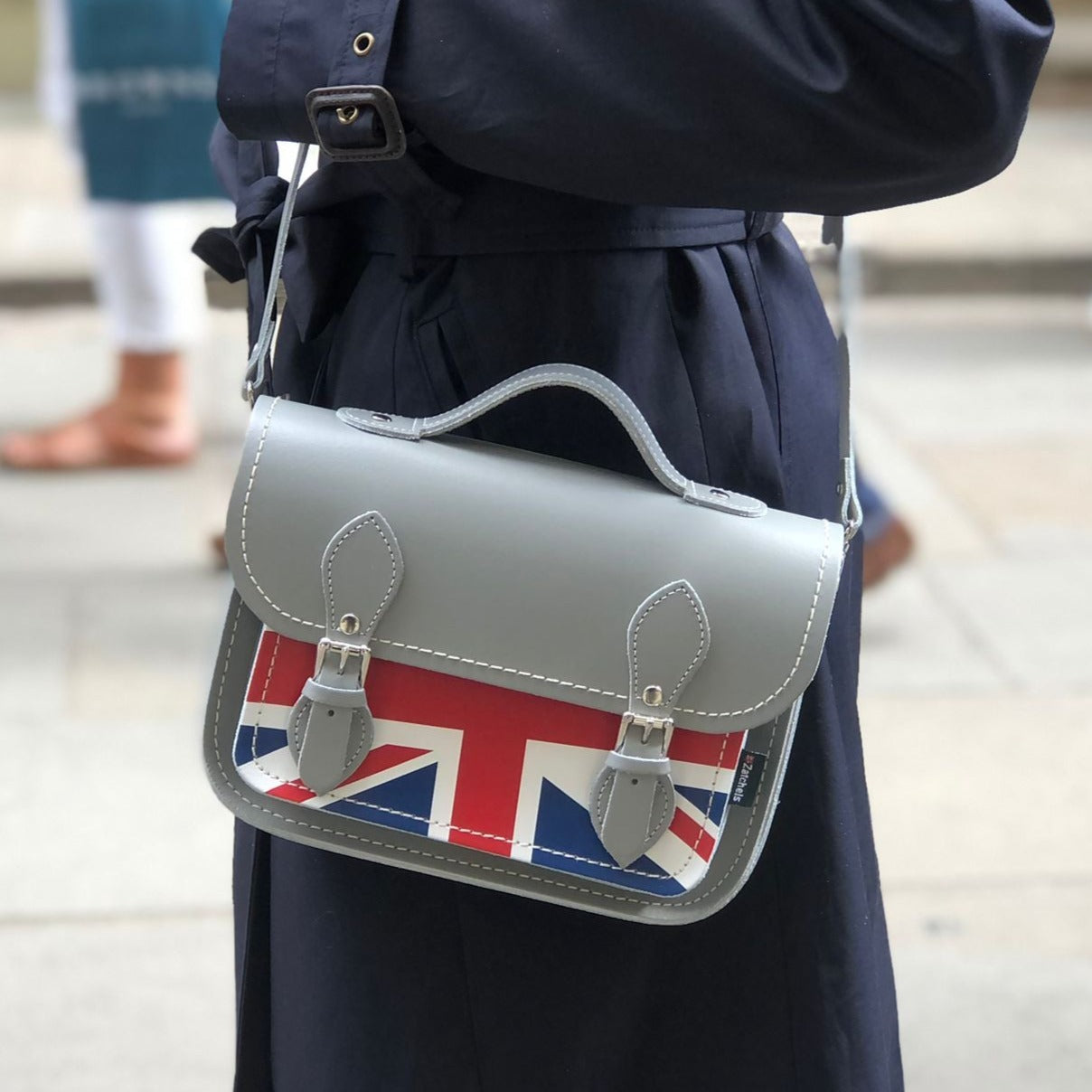Union Jack Midi Satchel in Ghost Grey