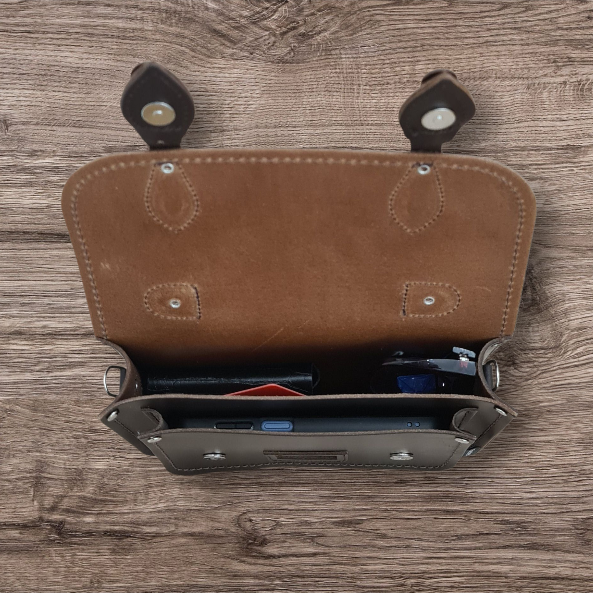 Leather Midi Satchel in Dark Brown