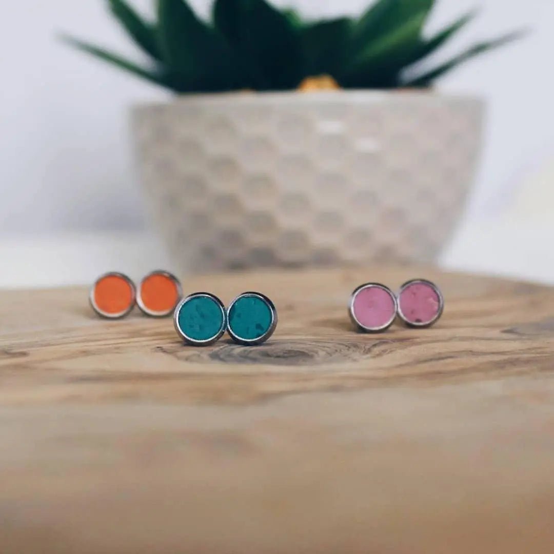 Mini Cork Stud Earrings in Gold and Silver