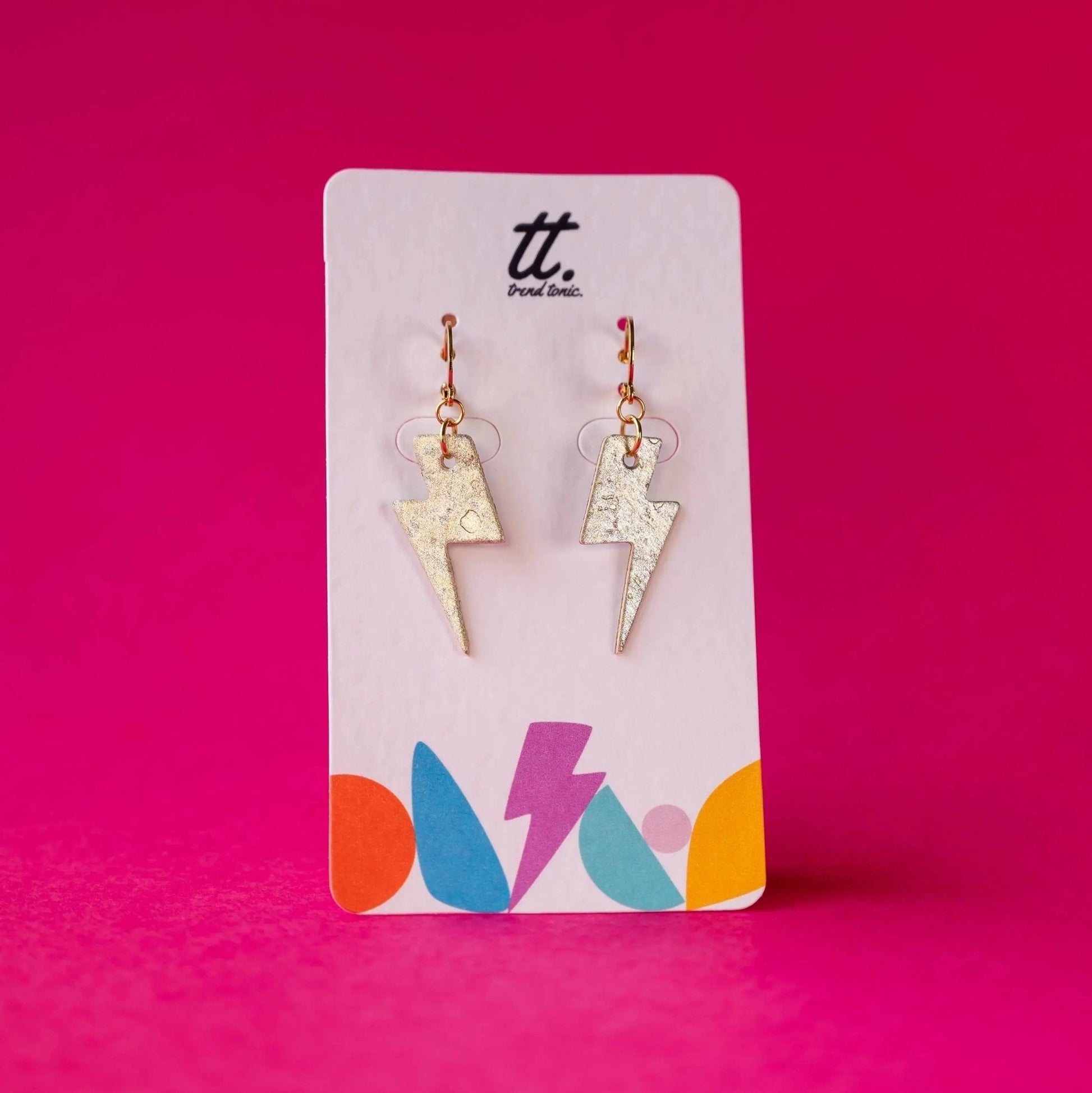 Mini Gold Cork Lightning Bolt Earrings