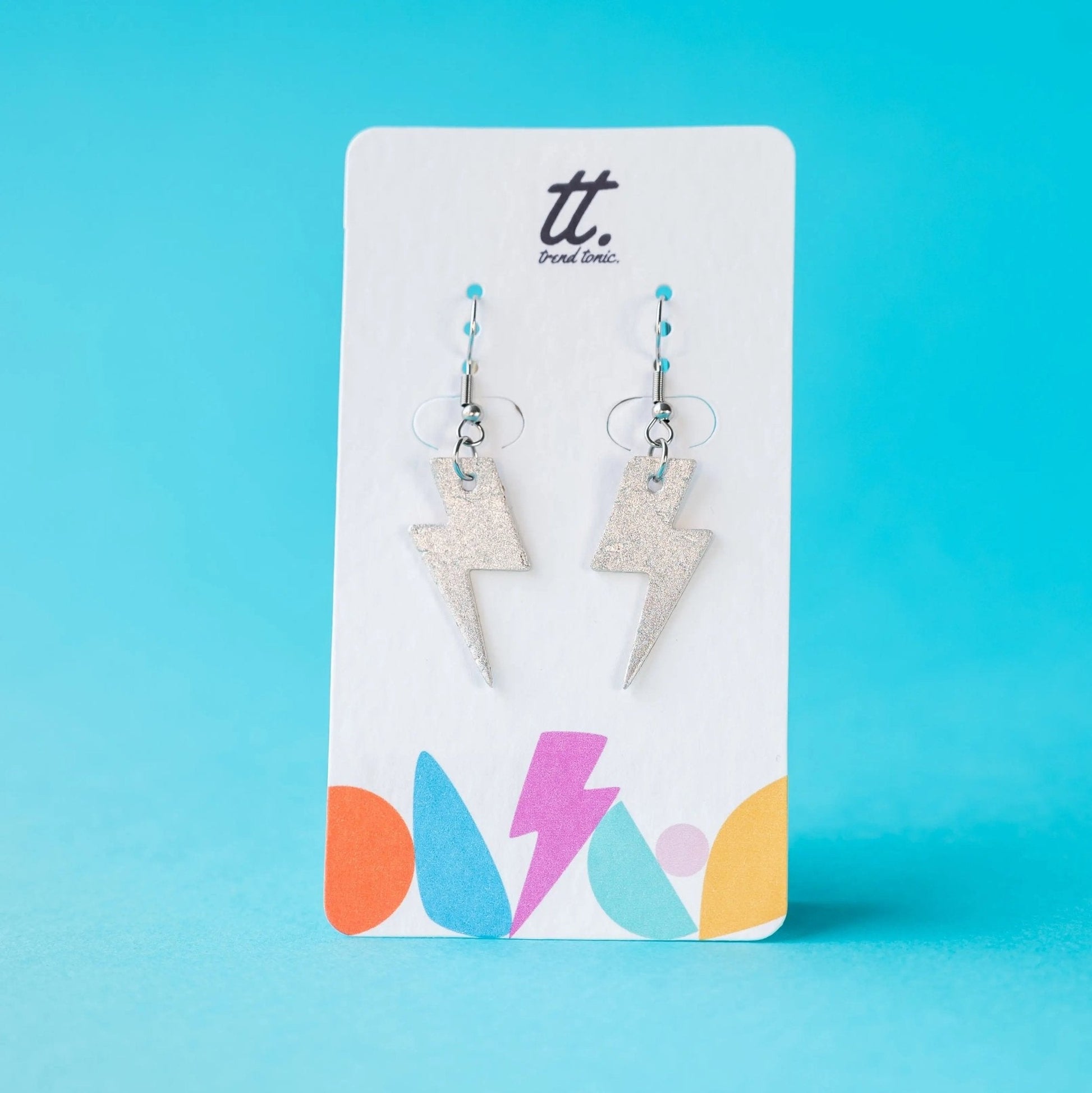 Mini Silver Cork Lightning Bolt Earrings