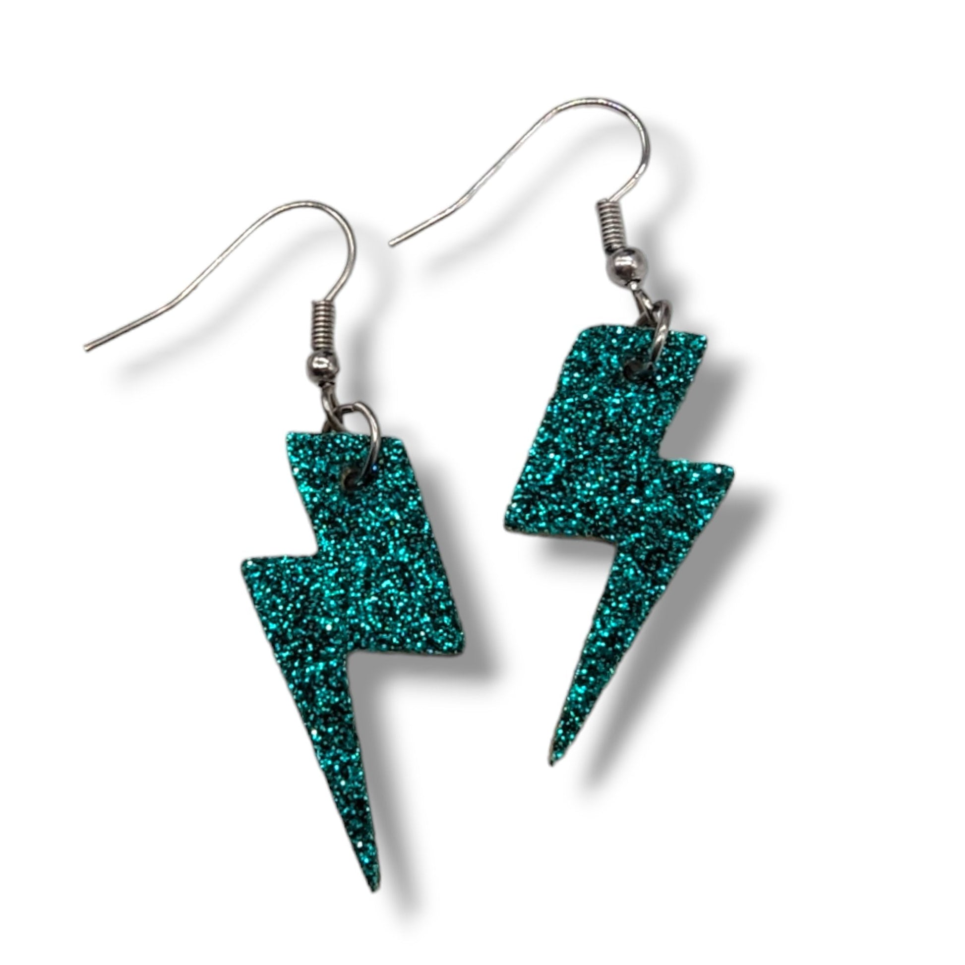 Mini Turquoise Glitter Lightning Bolt Earrings