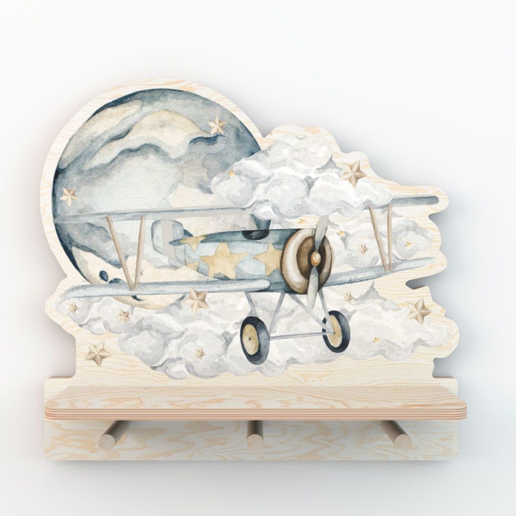 elegant plywood dinosaur wall shelf with pegs, a refined kids room decor accent piece