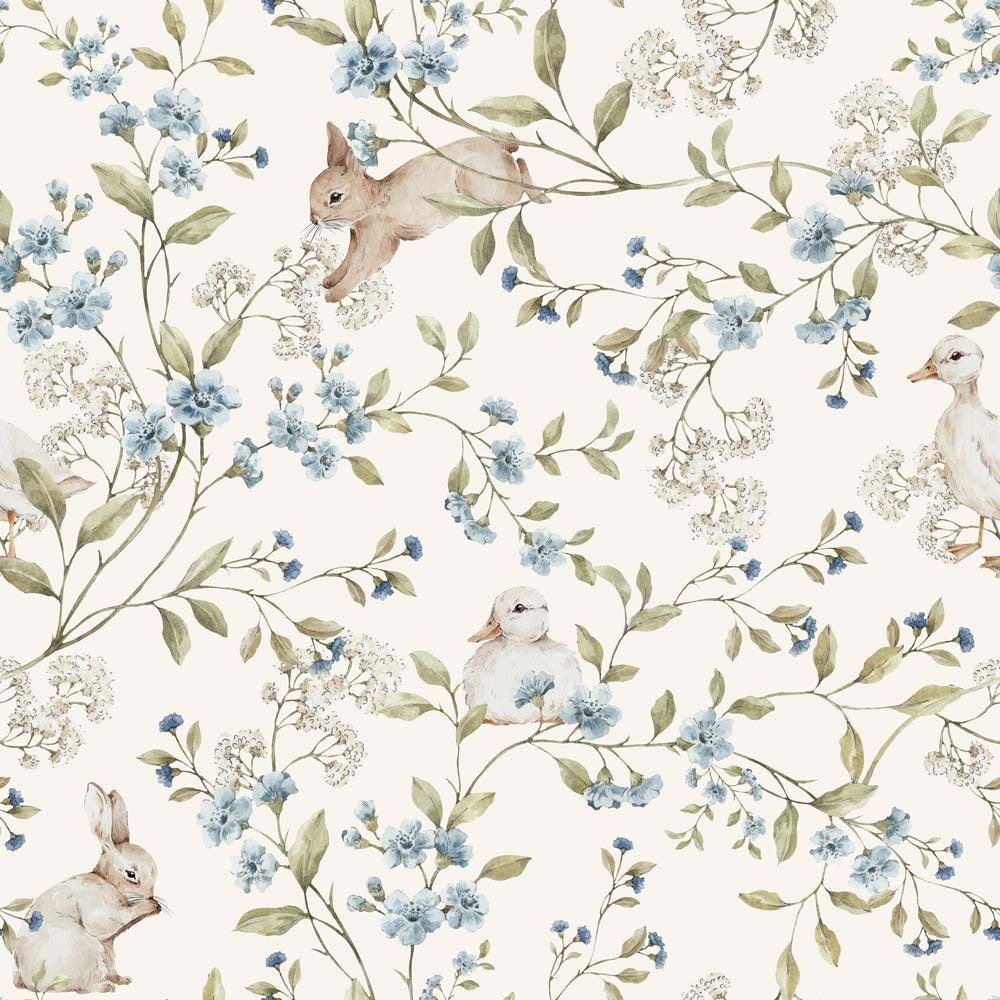 elegant duck and bunny wallpaper pattern on refined matte paper for a sophisticated nursery