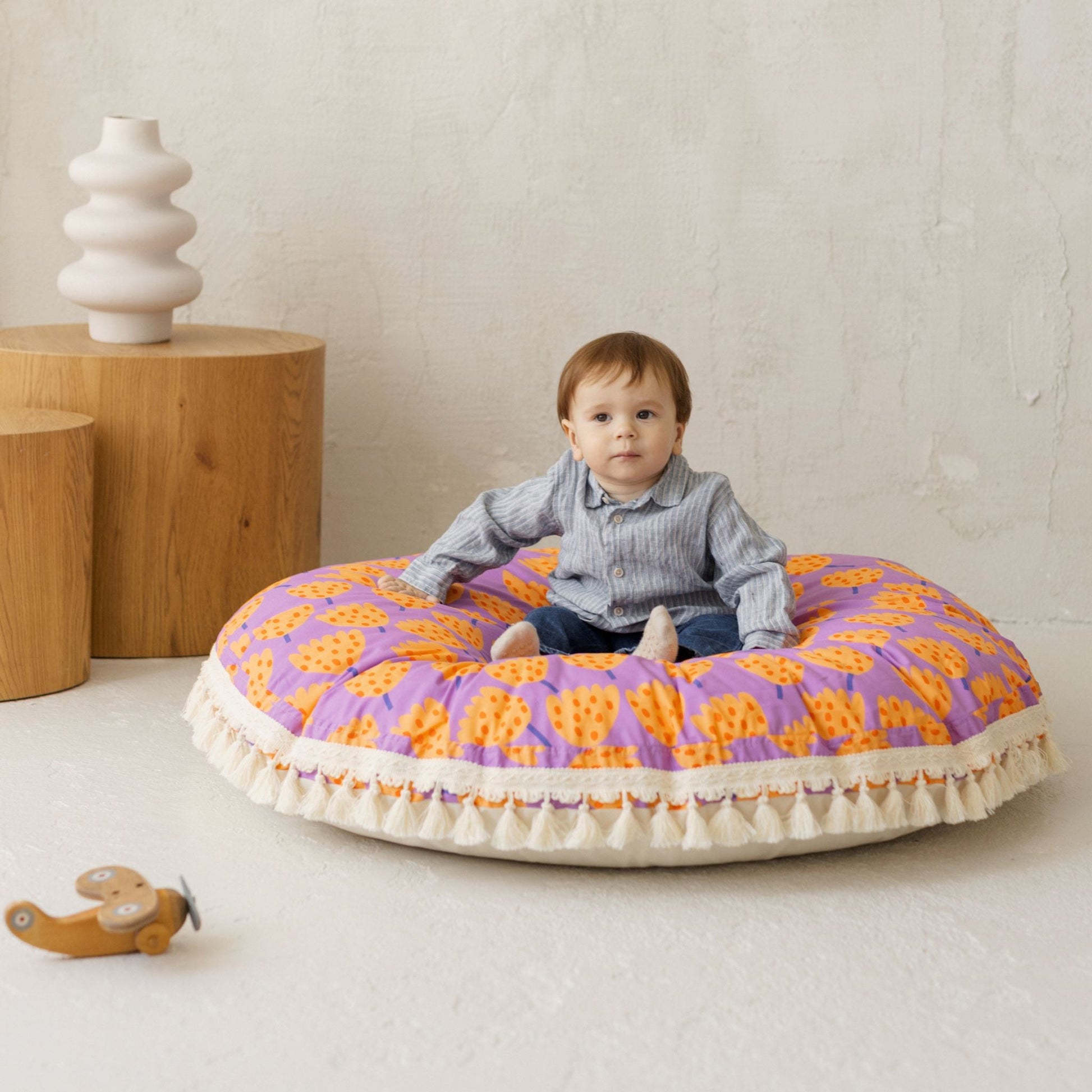 Large Kids Floor Cushion in Vibrant Tulip Pattern