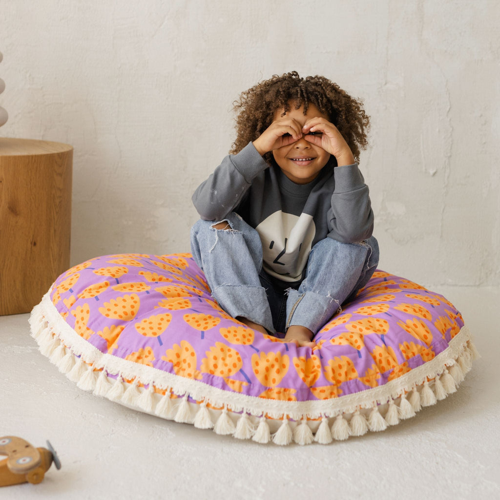 Large Kids Floor Cushion in Vibrant Tulip Pattern