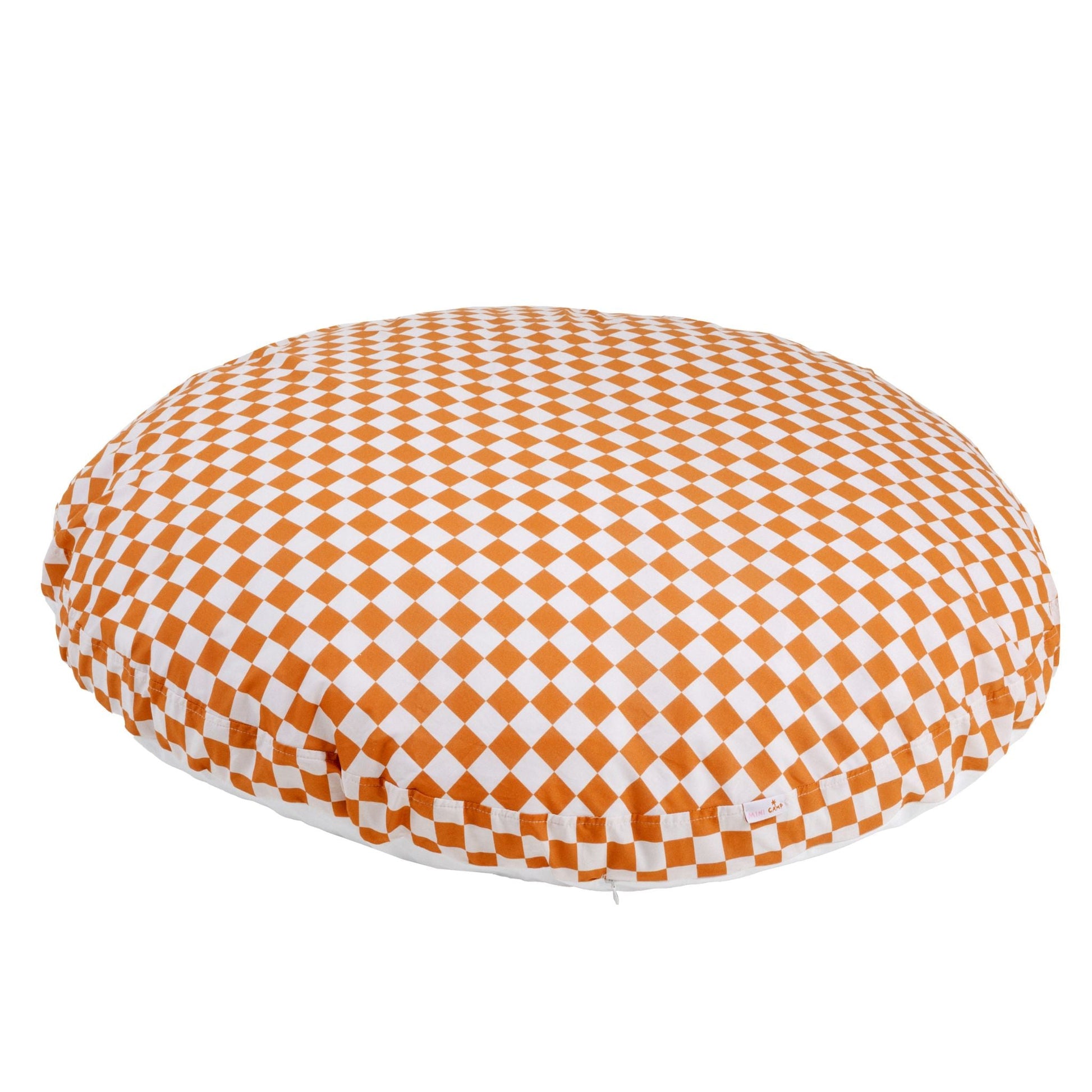 Large Kids Floor Cushion in Off White and Orange Checkered