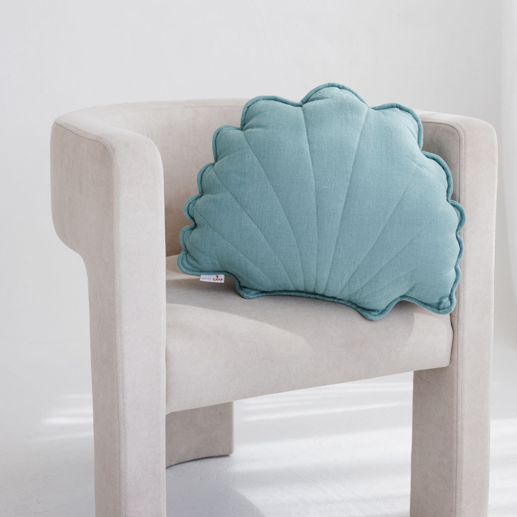Linen Sea Shell Pillow Mint Throw Pillow for Coastal Beach Decor