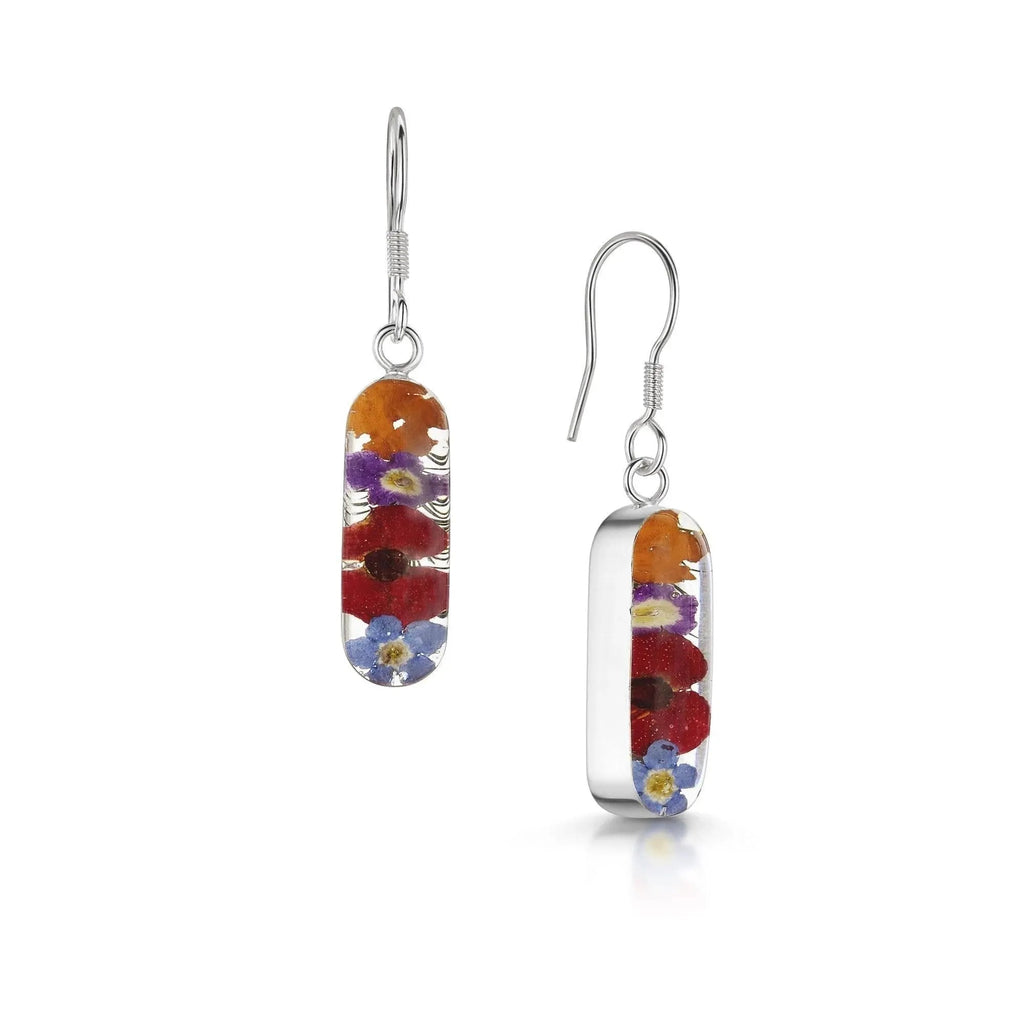 Mixed Poppy Drop Earrings in Sterling Silver
