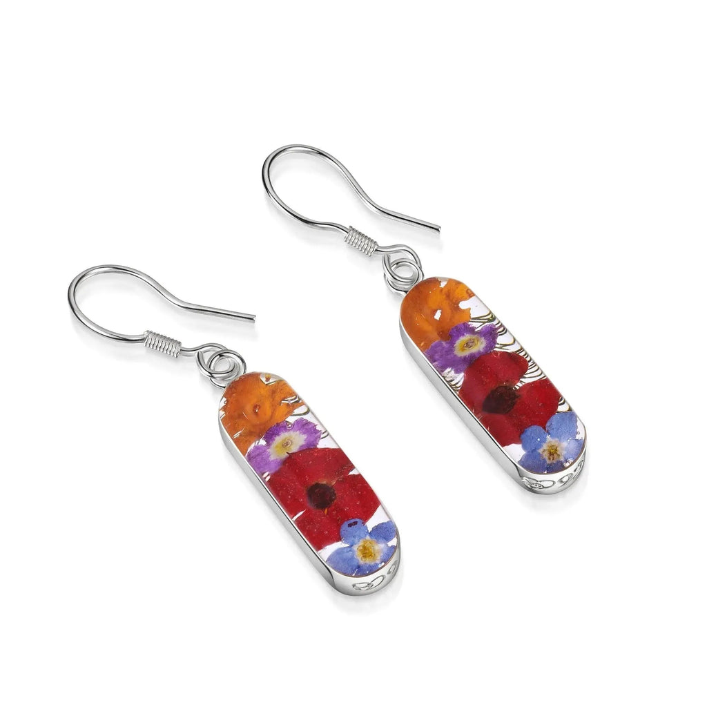 Mixed Poppy Drop Earrings in Sterling Silver